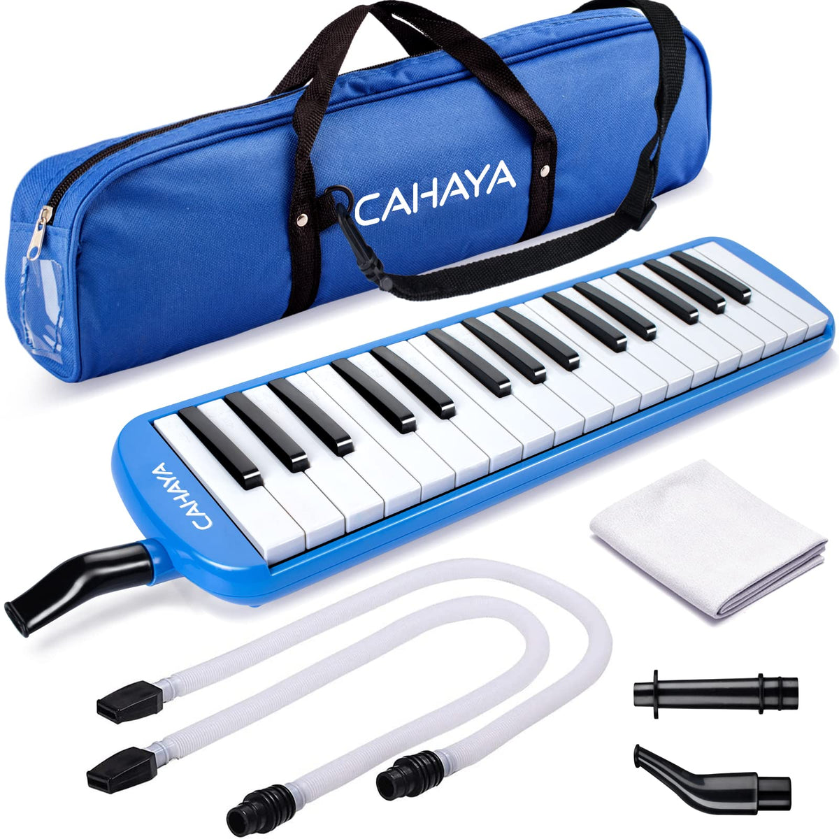 Cahaya Melodica 2 Double Mouthpieces Tube Sets Melodicas Piano Style 32 Key Portable With Carrying Bag, Blue, Cy0050-2