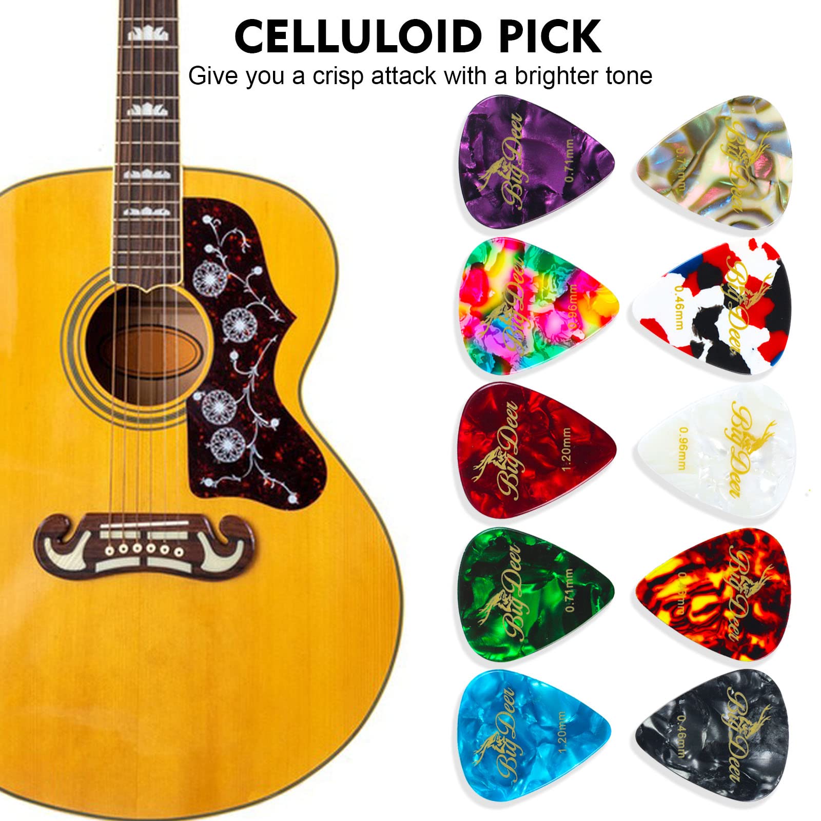 Bigdeer 30 Pack Celluloid Guitar Picks ,Includes Thin,Medium, Heavy & Extra Heavy Picks Plectrums For Acoustic Guitar,Ukulele,Ba