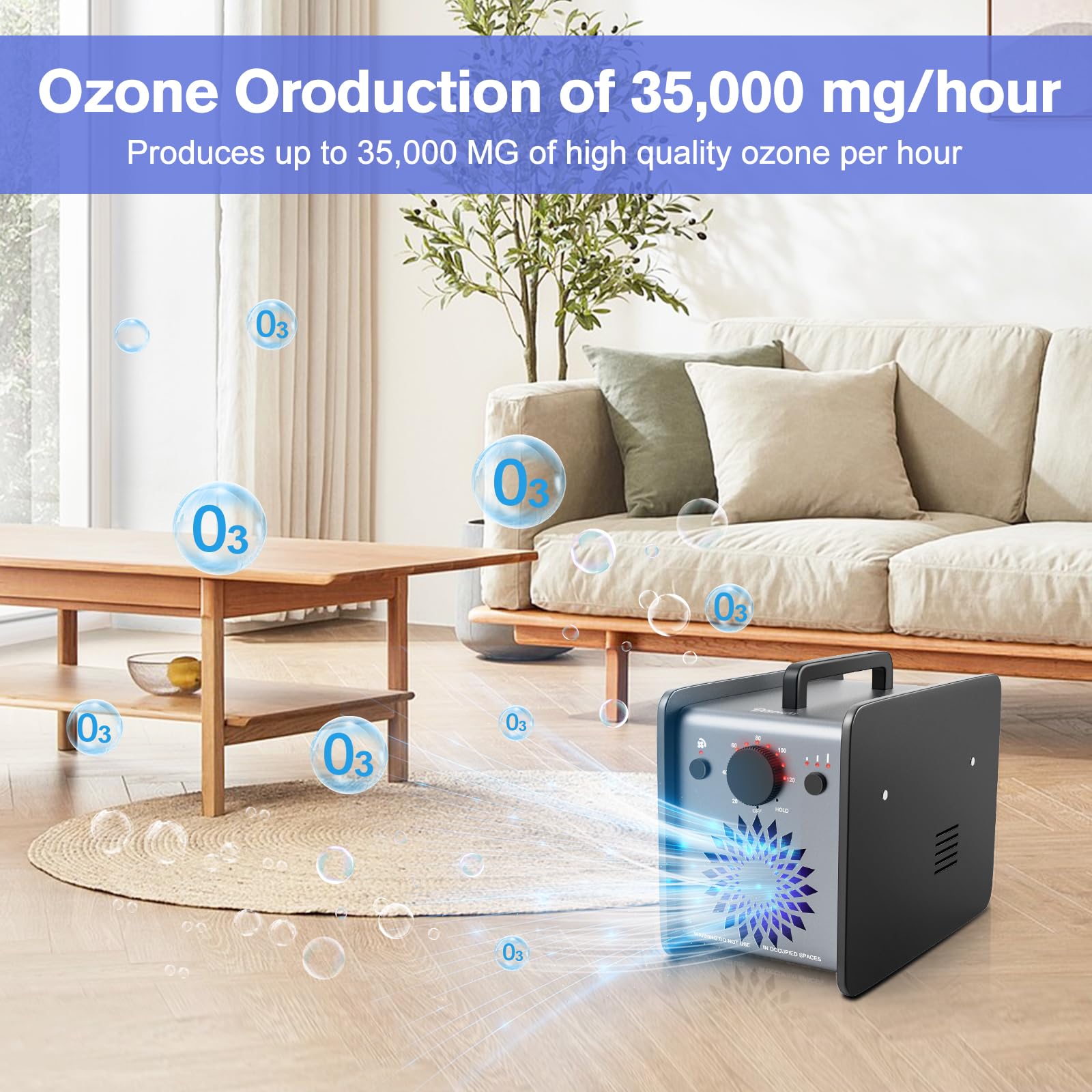 Ozone Generator 35,000Mg/H, Ozone Odor Eliminator Machine For Home Car, Ultra Powerful Ozone Generator For Comprehensive Odor El