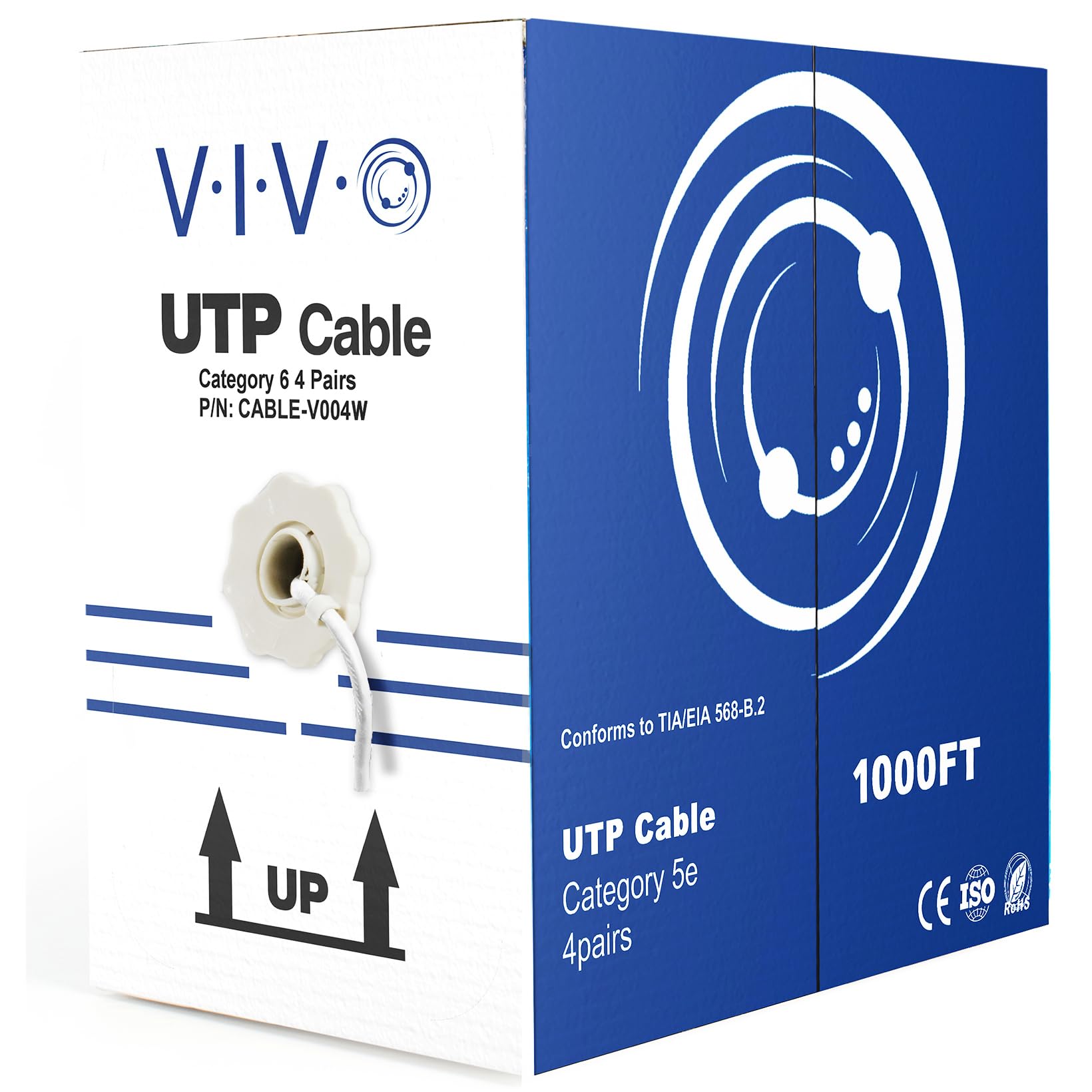 VIVO 1,000ft Bulk Cat6, CCA Ethernet Cable, 23 AWG, UTP Pull Box, Cat 6 Wire, Indoor, Network Installations, White, CABLE V004W