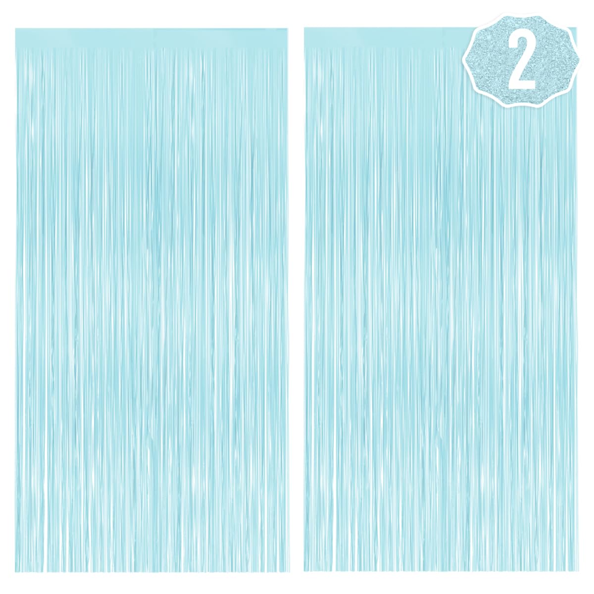 Xo, Fetti Party Decorations Matte Light Blue Fringe Foil Curtain   Set Of 2 | Bachelorette Party Supplies, Cute Birthday Photo B