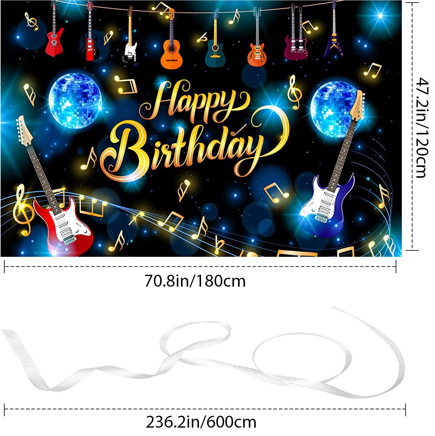 Musical Note Guitar Happy Birthday Backdrop Karaoke Themed Birthday Photography Background Rock And Roll Party Decorations Banne