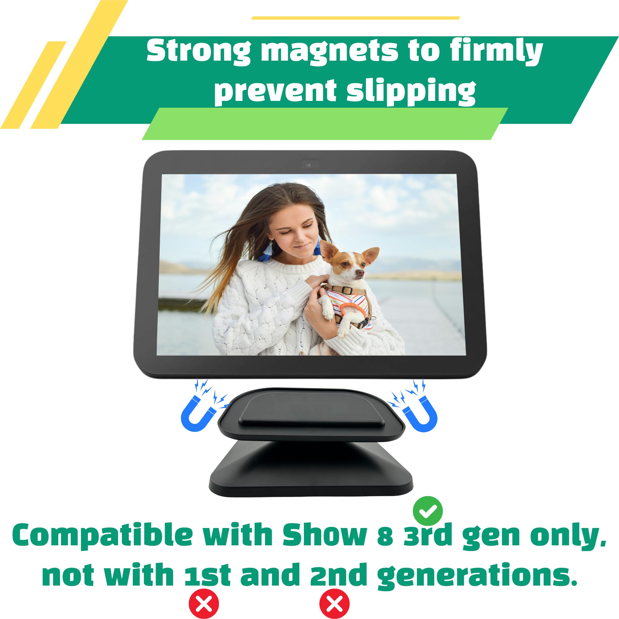 Sintron Adjustable Magnetic Stand Mount Black For Sh?W 8 3Rd Gen, Smart Display Stand Holder With 360 Degree Rotation, Swivel &