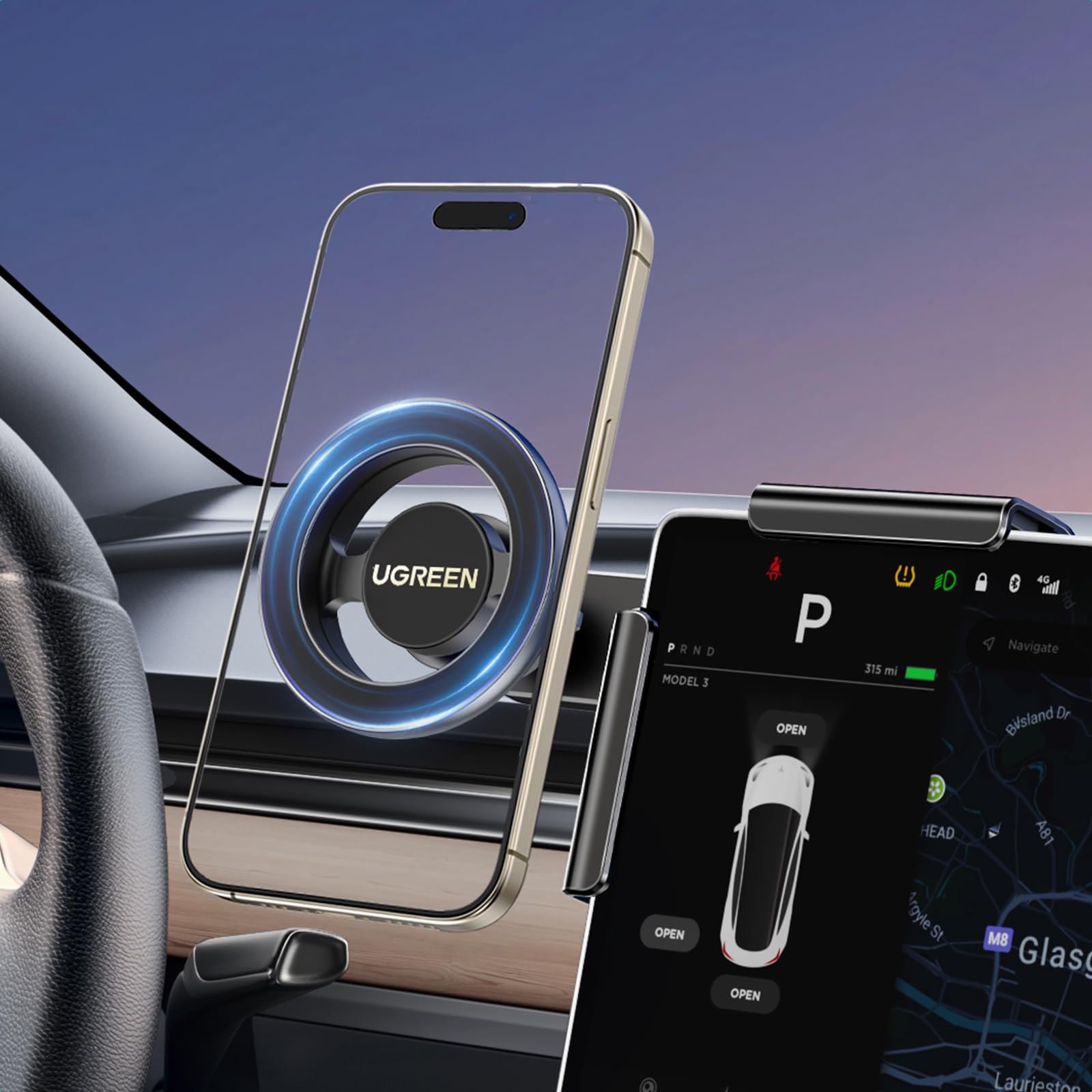 Ugreen Phone Holder For Tesla Model 3 Y Magsafe Magnetic Phone Mount Holder Strongest Magnet Power Compatible With Iphone 16 15