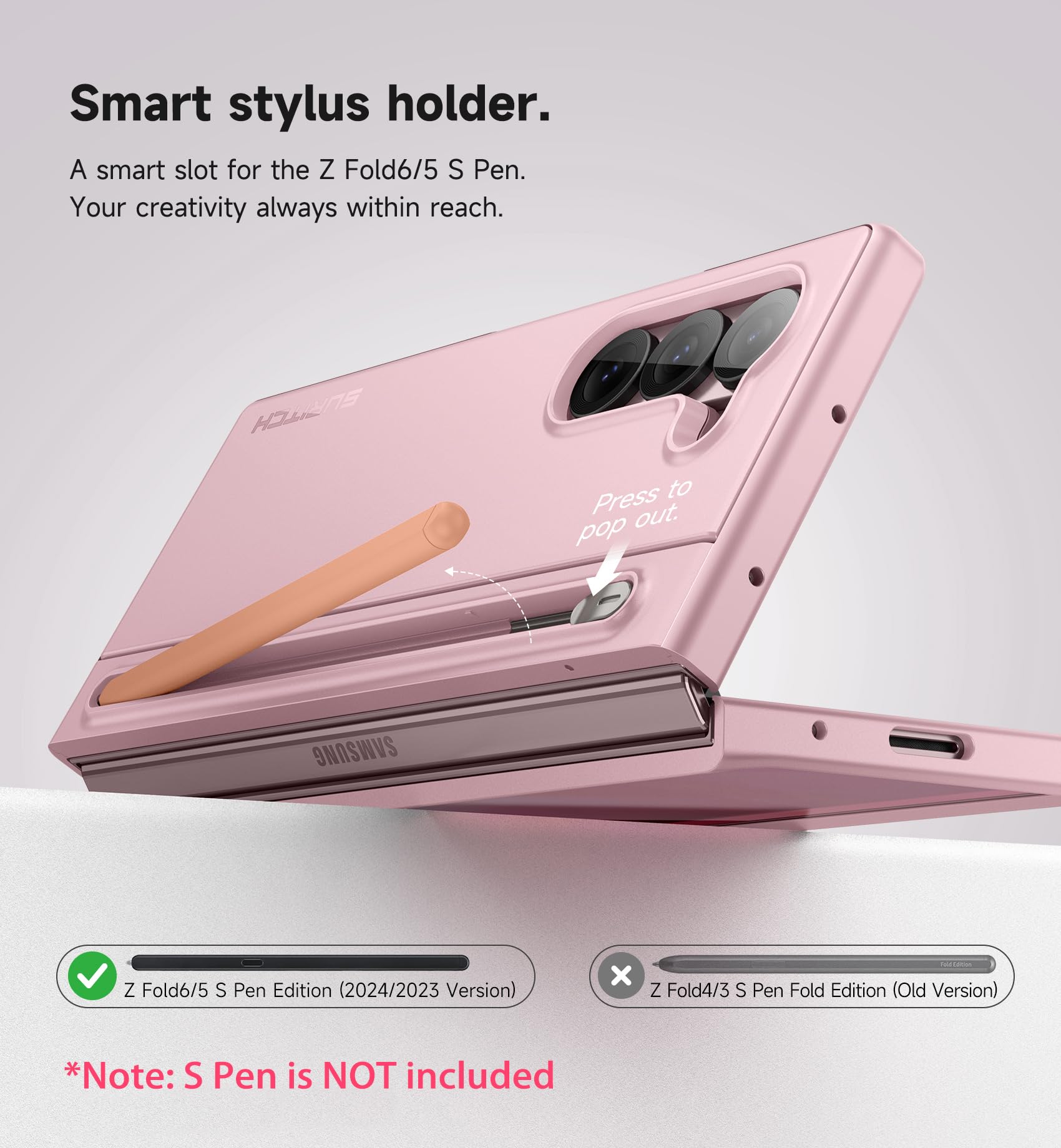 Suritch For Samsung Galaxy Z Fold 6 Case With Kickstand And S Pen Holder [S Pen Not Included], Phone Case For Z Fold 6 2024 -Lig