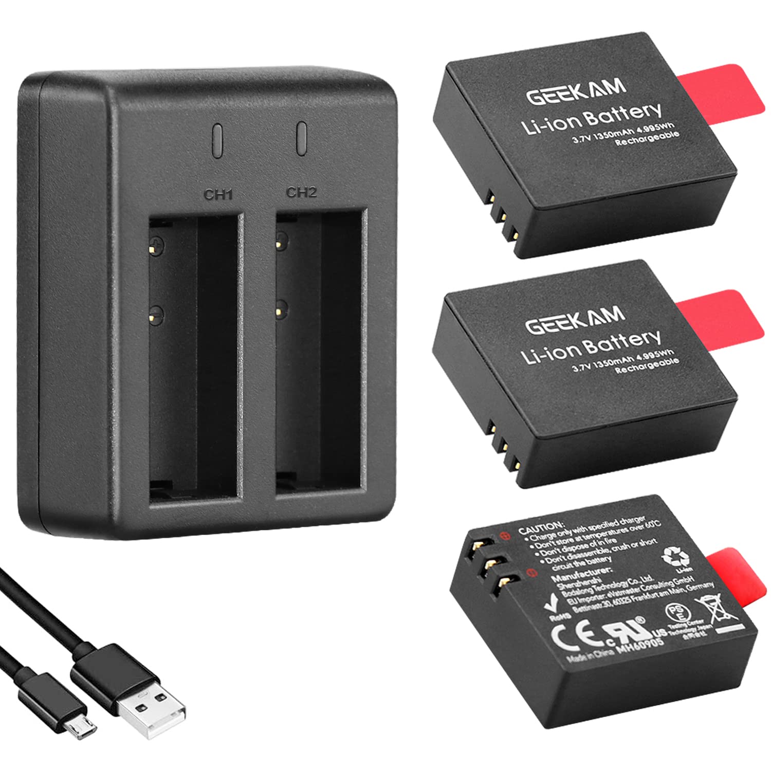 Action Camera Battery Pack, 1350Mah Rechargeable Battery(3 Pack) With Usb Dual Charger For Sports Camera, Compatible With Akaso 