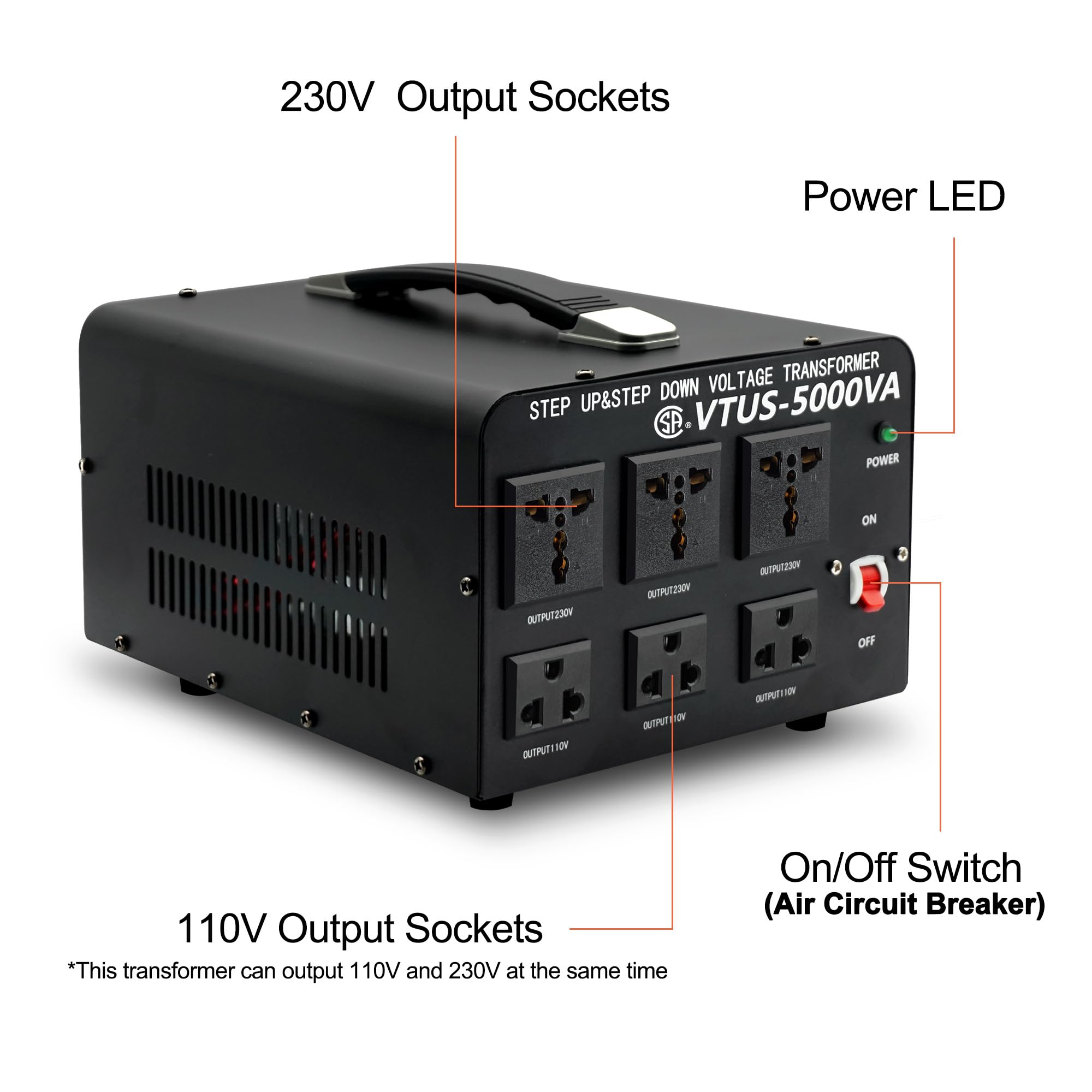 Cantonape 5000 Watt Voltage Converter Transformer   Heavy Duty Step Up/Down Convert From 110 120 Volt To 220 240 Volt And From 2