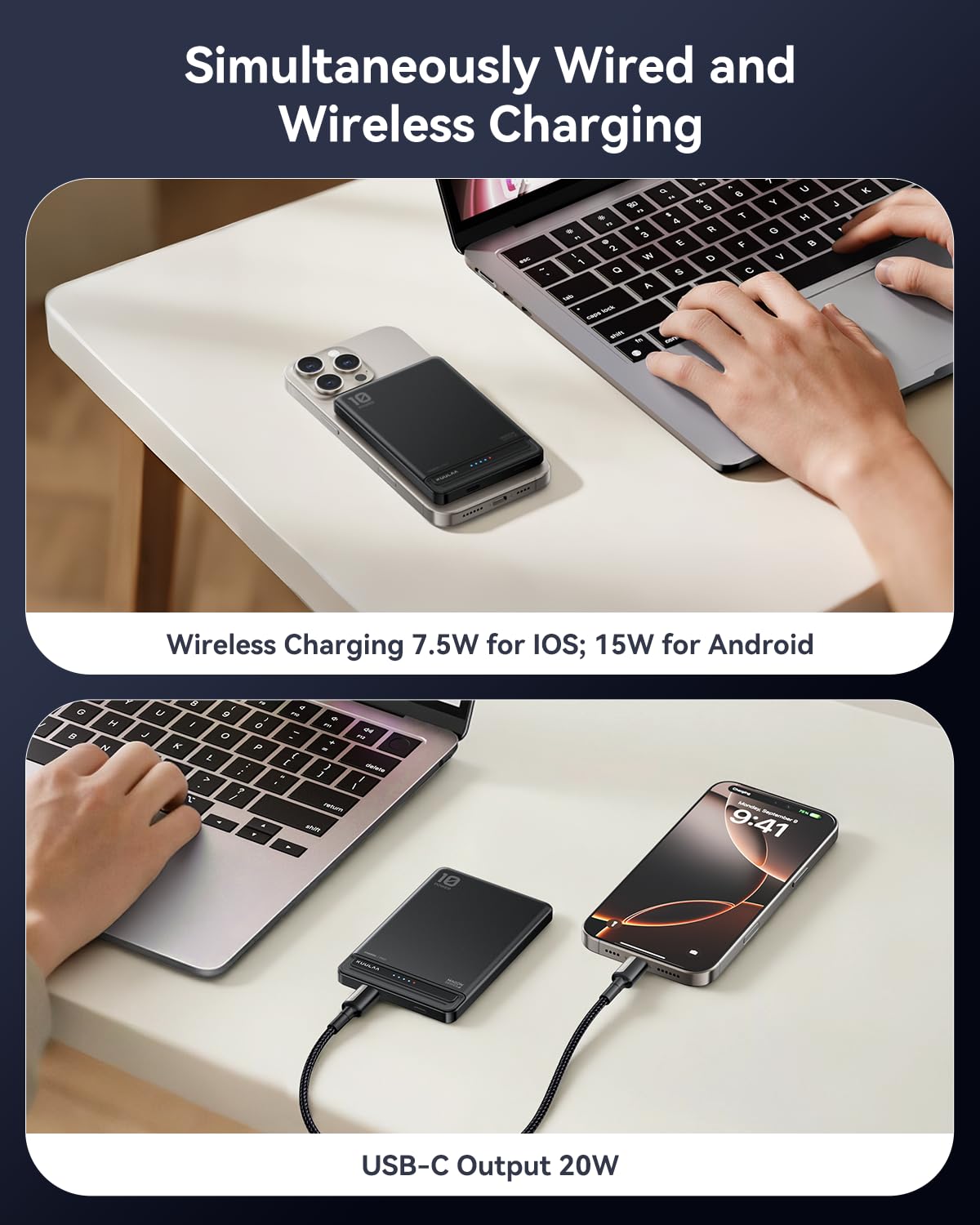 Kuulaa For Magsafe Battery Pack 10000Mah, 20W Ultra Slim Wireless Portable Phone Charger With Led Display, Magnetic Power Bank F