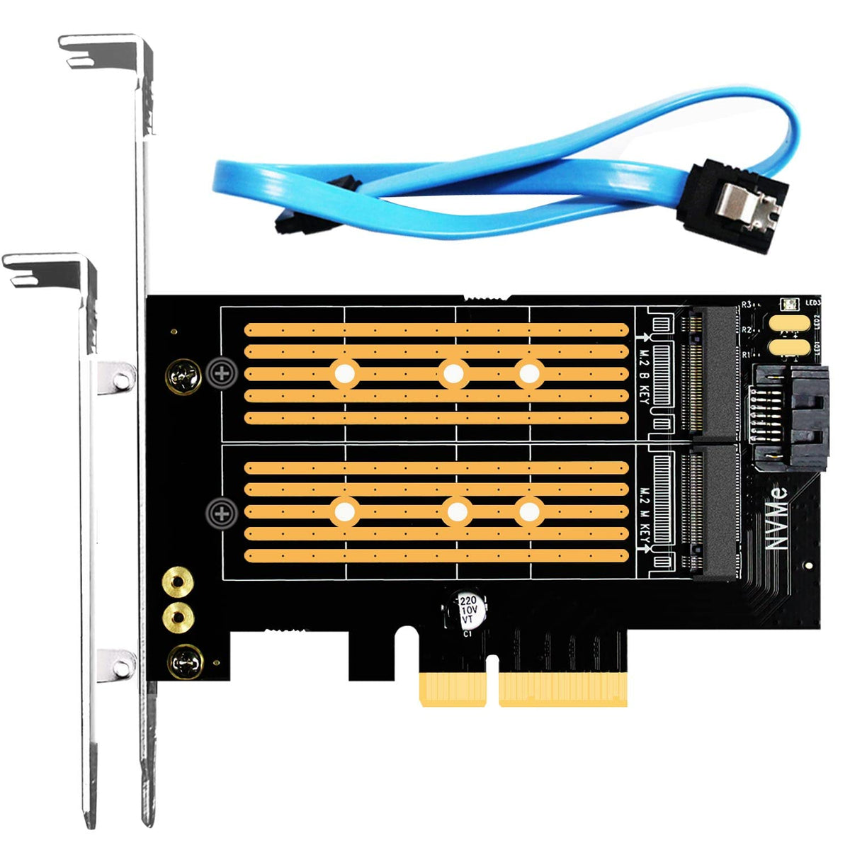 Glotrends Pa12 Dual M.2 Ssd Pcie X4 Adapter Without Heatsink For One M.2 Nvme Ssd And One M.2 Sata Ssd, Support Pcie 4.0 Ssd And