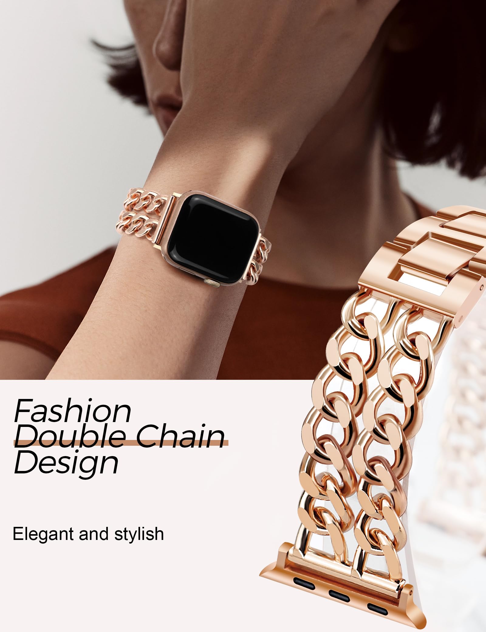 Jr.Dm Rose Gold Watch Bands For Women Compatible With Apple Watch Band 42Mm(S3/2/1) 44Mm 45Mm 46Mm 49Mm Adjustable Metal Band Co