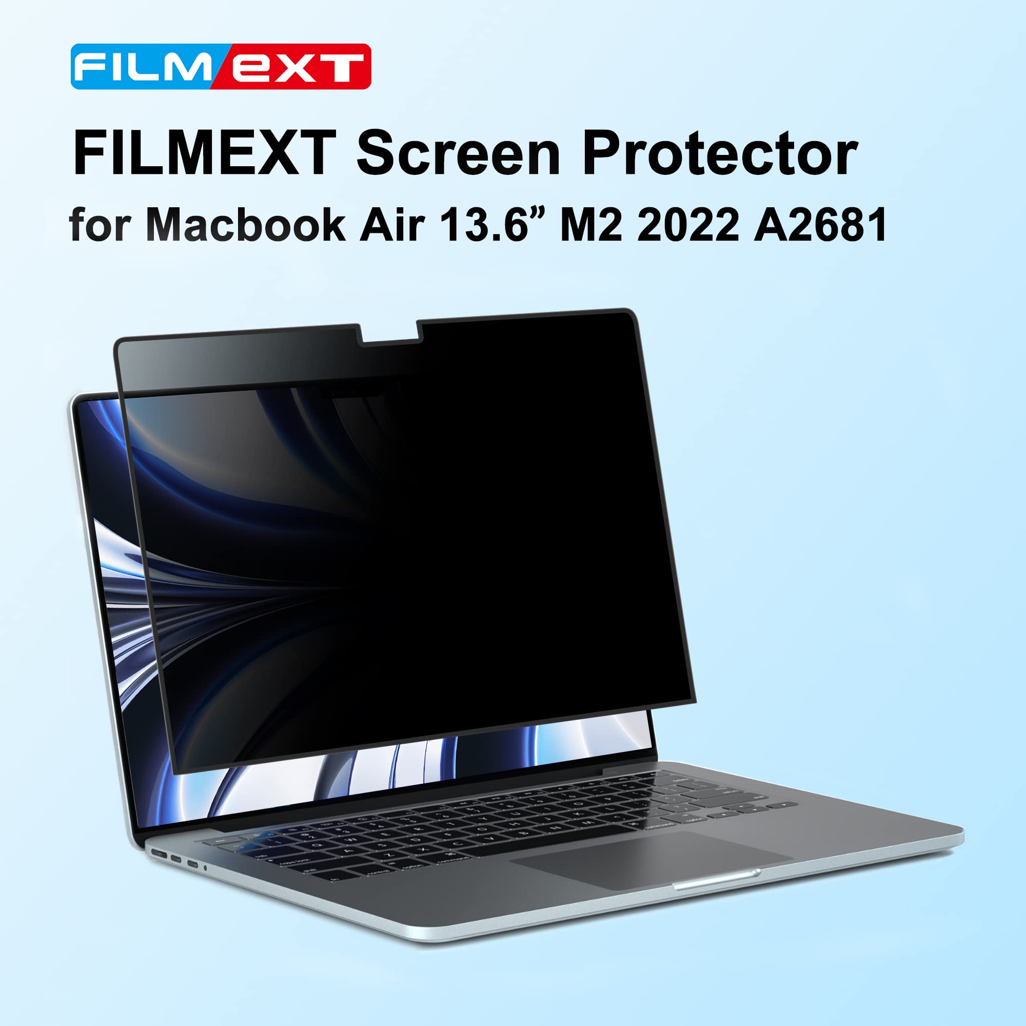 Filmext Macbook Air M2 13.6 Inch Screen Protector, Privacy Shield, 2022 Release (A2681), Polyethylene Terephthalate, 1 Piece