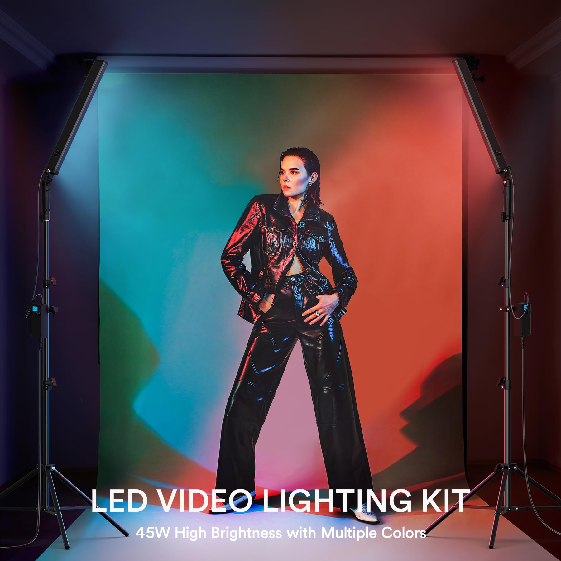 Raleno Led Photography Lighting Kit, Led Light Photography Studio, Continuous Fill Light (45W, 2700K 6500K, 97Cri, 78 Inch Stand