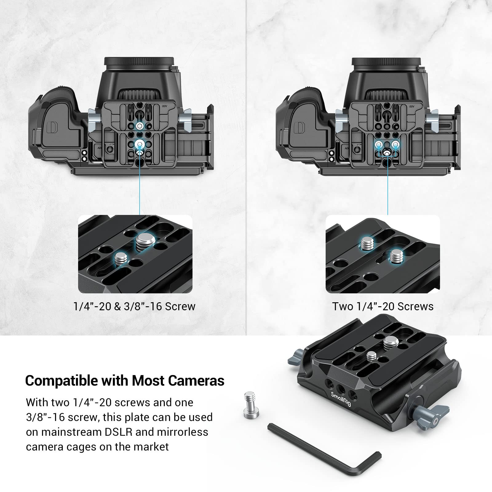 Smallrig Universal Lws Baseplate Compatible With Dslr And Mirrorless Camera Cages, Comes With Dual 15Mm Rod Clamp   3357