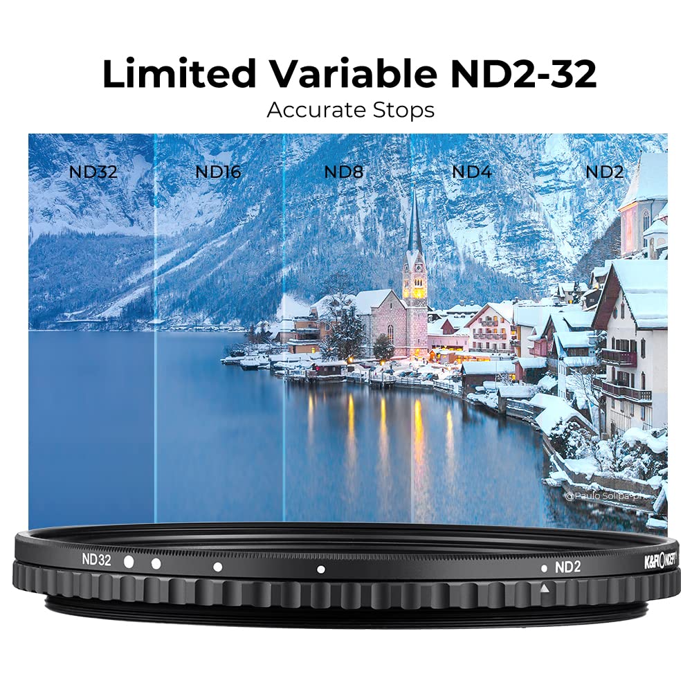 K&F Concept 72Mm Variable Nd2 32 Lens Filter & Filter Cap Kit (2 Pcs) Adjustable Neutral Density Lens Filter With Tpu Filter Cap