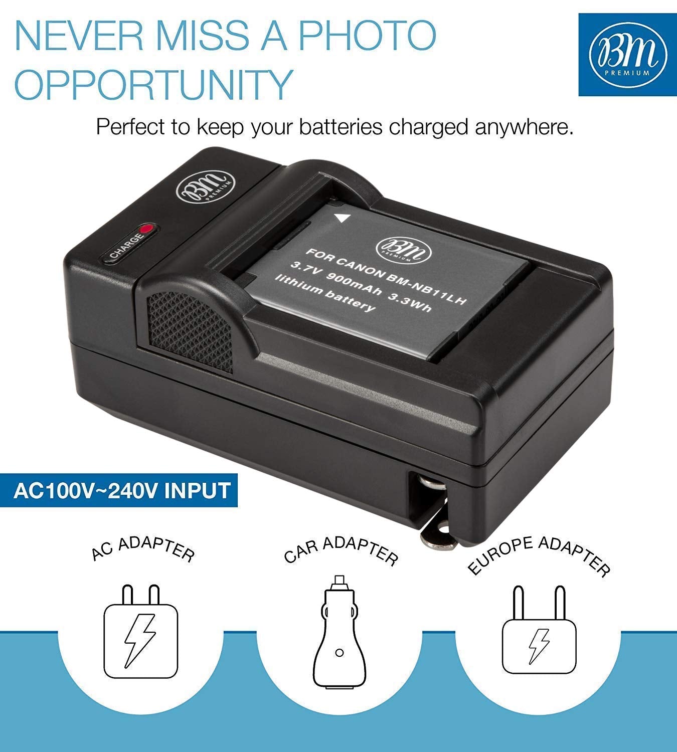 BM Premium NB-11LH Batteries & Charger for Canon Elph 110-190, SX400-420 Cameras