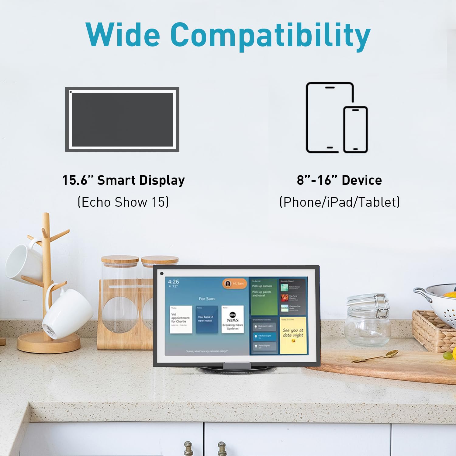 Letlar Tilt And Swivel Stand For Echo Show 15, Make Of Aluminum Alloy, Rotatable And Foldable, Echo Show 15 Mount Suitable For 8