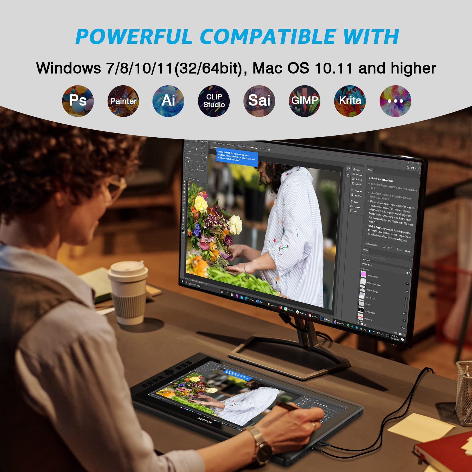 Drawing Tablet With Screen, 15.6'' Xoppox Graphics Drawing Monitor Pen Display With 1080P Full Laminated Screen,Tilt 8192 Levels