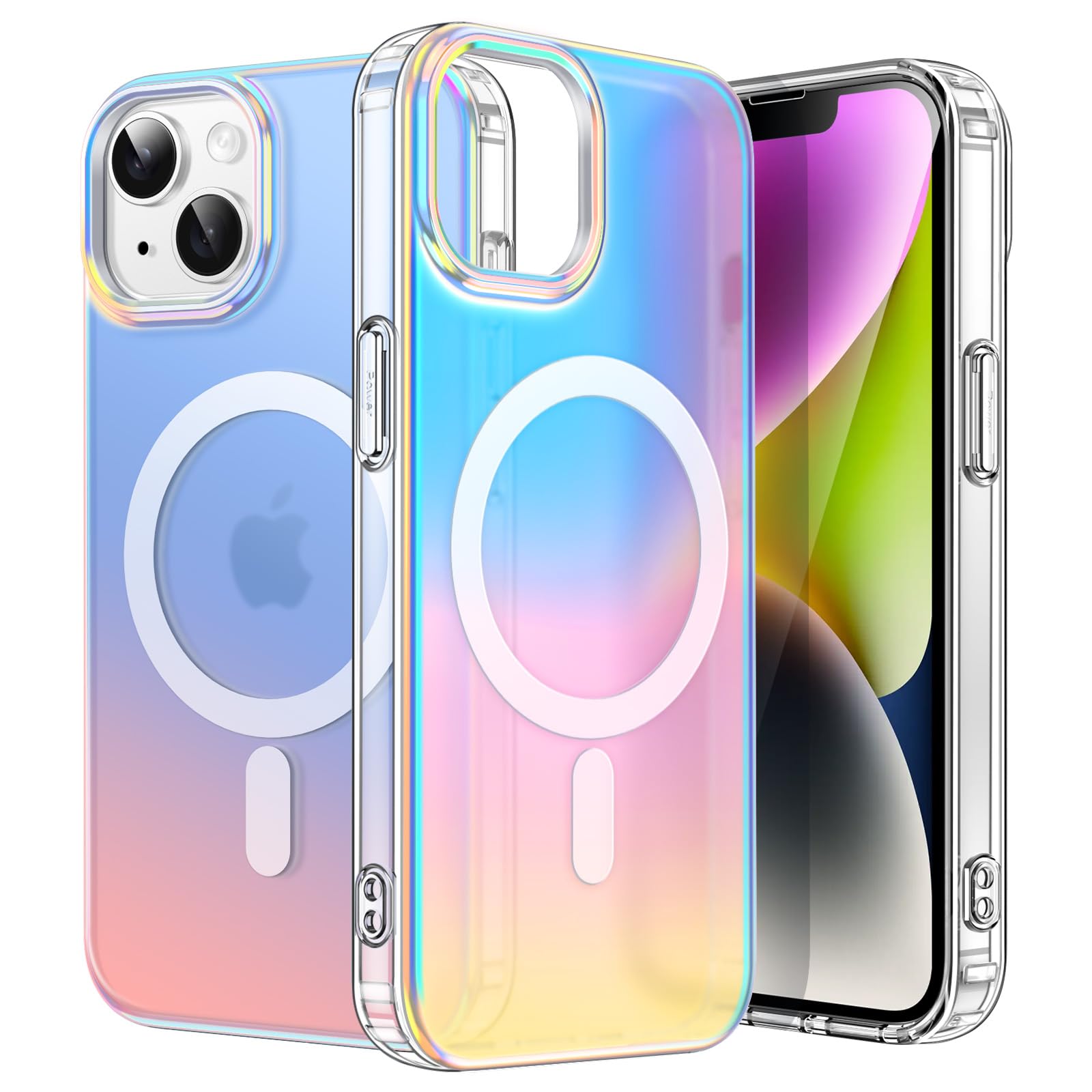JETech Iridescent Case for iPhone 14 6.1-Inch Compatible with MagSafe, Cute Unique and Aesthetic Design, Colorful Fluorescent Tr