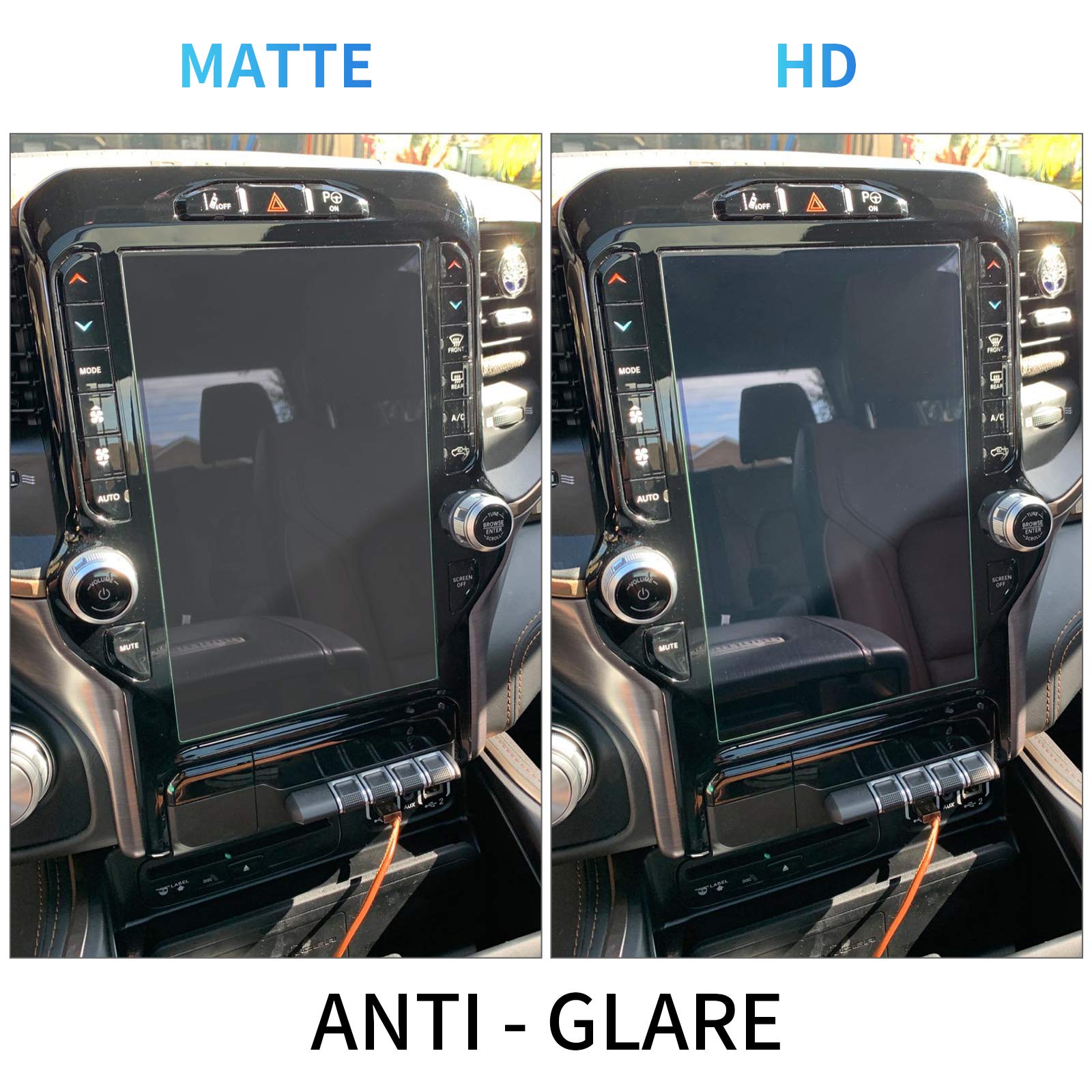 Carwiner Compatible With Dodge Ram Matte Screen Protector 12 Inch 2019 2025 1500 2500 3500 Anti Glare Fingerprint Navigation Protection Tempered Glass Accessories (Matte)