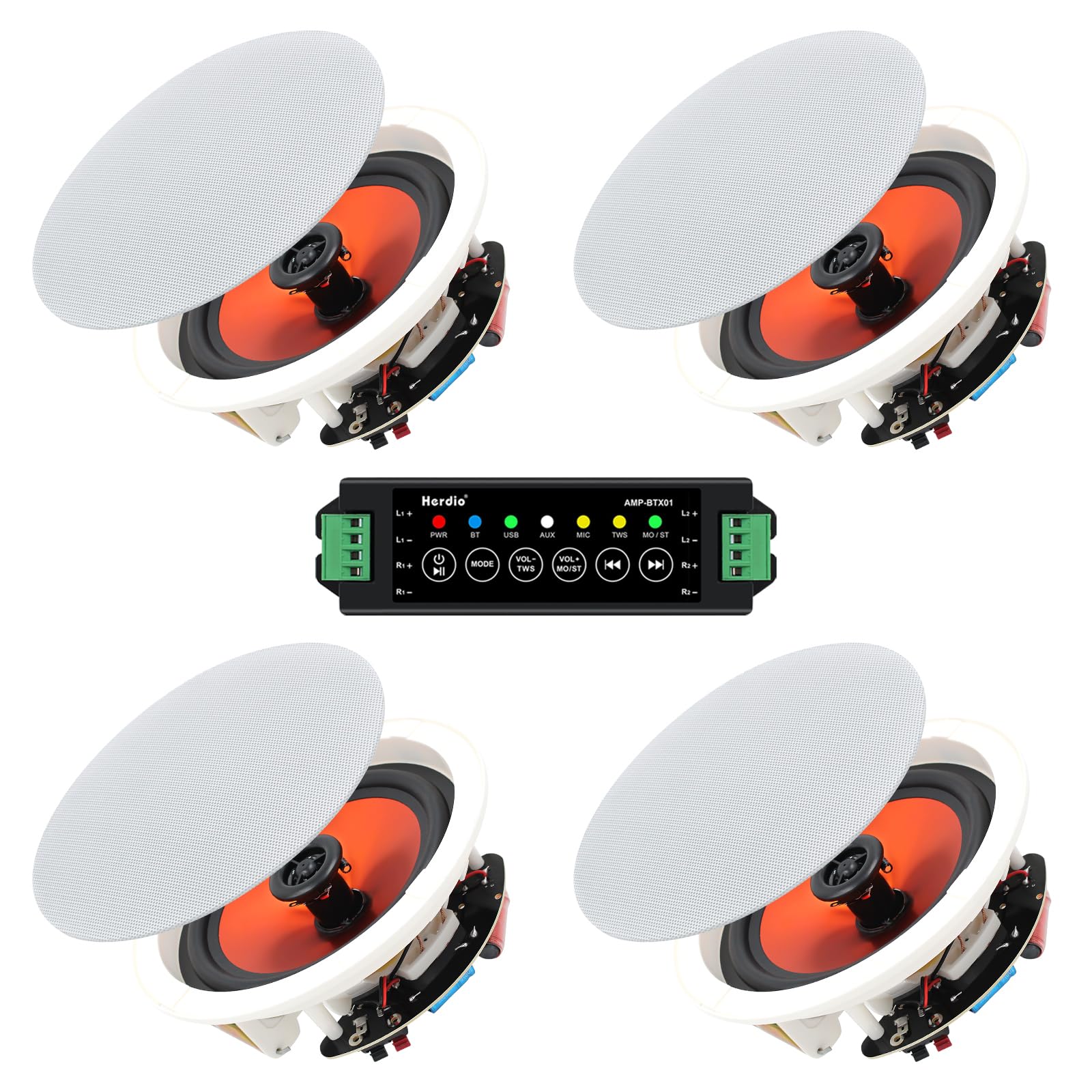 Herdio 6.5'' 600 Watts Bluetooth Ceiling Speakers Wireless Home Recessed Speaker System Perfect For Indoor,Kitchen,Home Theater,