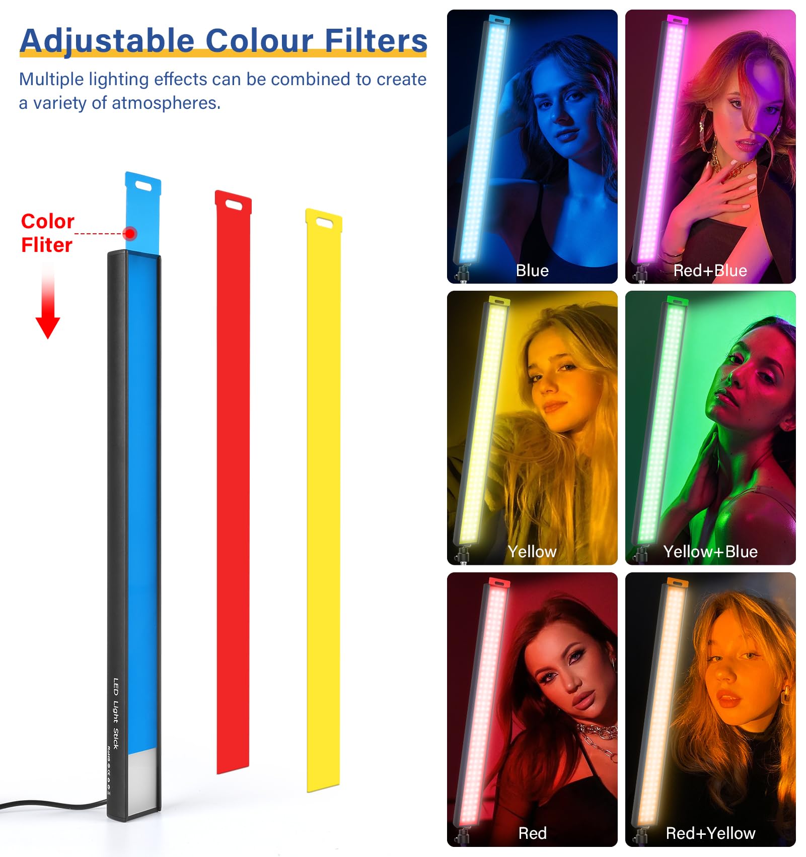 Unicucp 2 Pack Led Video Light Stick With 62.99'' Tripod Stand/Color Filter, 5600K Studio Light Photography Wand Lighting Kit Fo