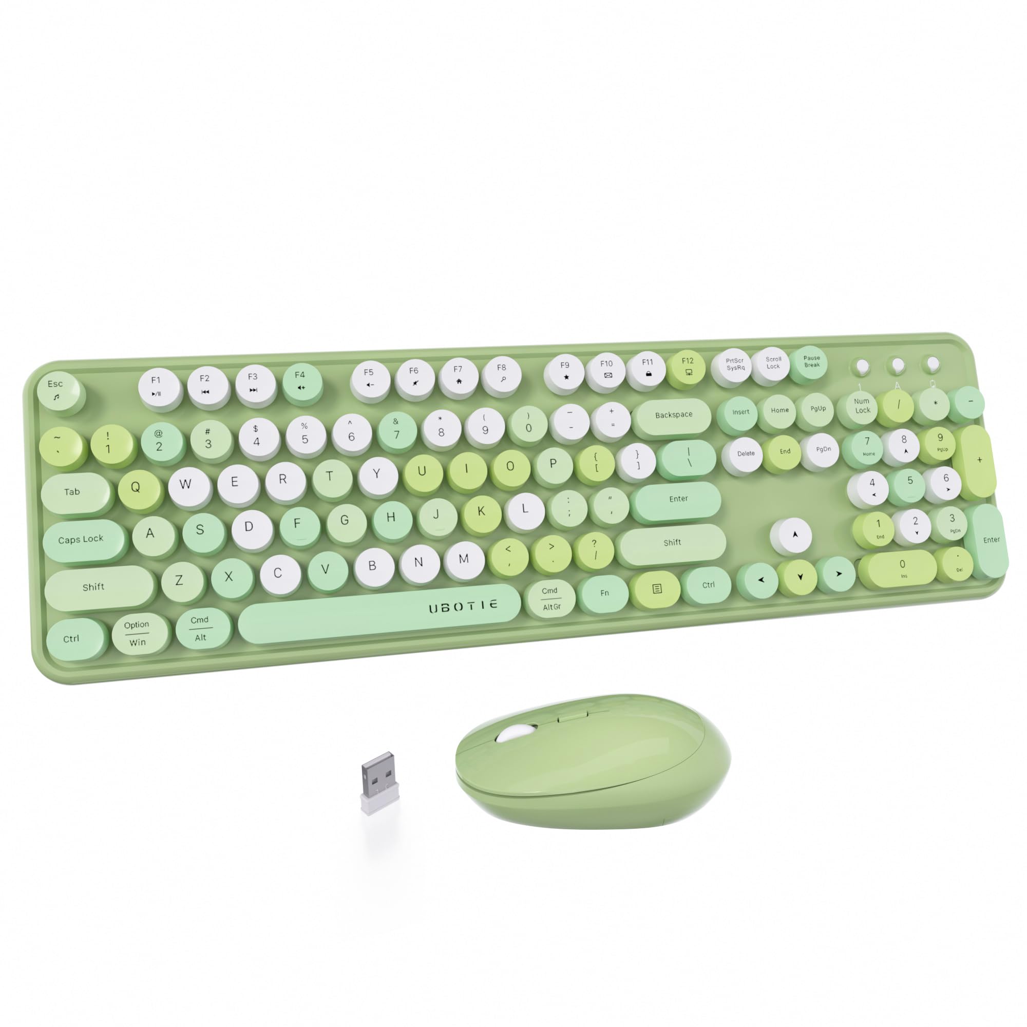 Ubotie Colorful Computer Wireless Keyboards Mouse Combos, Typewriter Flexible Keys Office Full Sized Keyboard, 2.4Ghz Dropout Fr