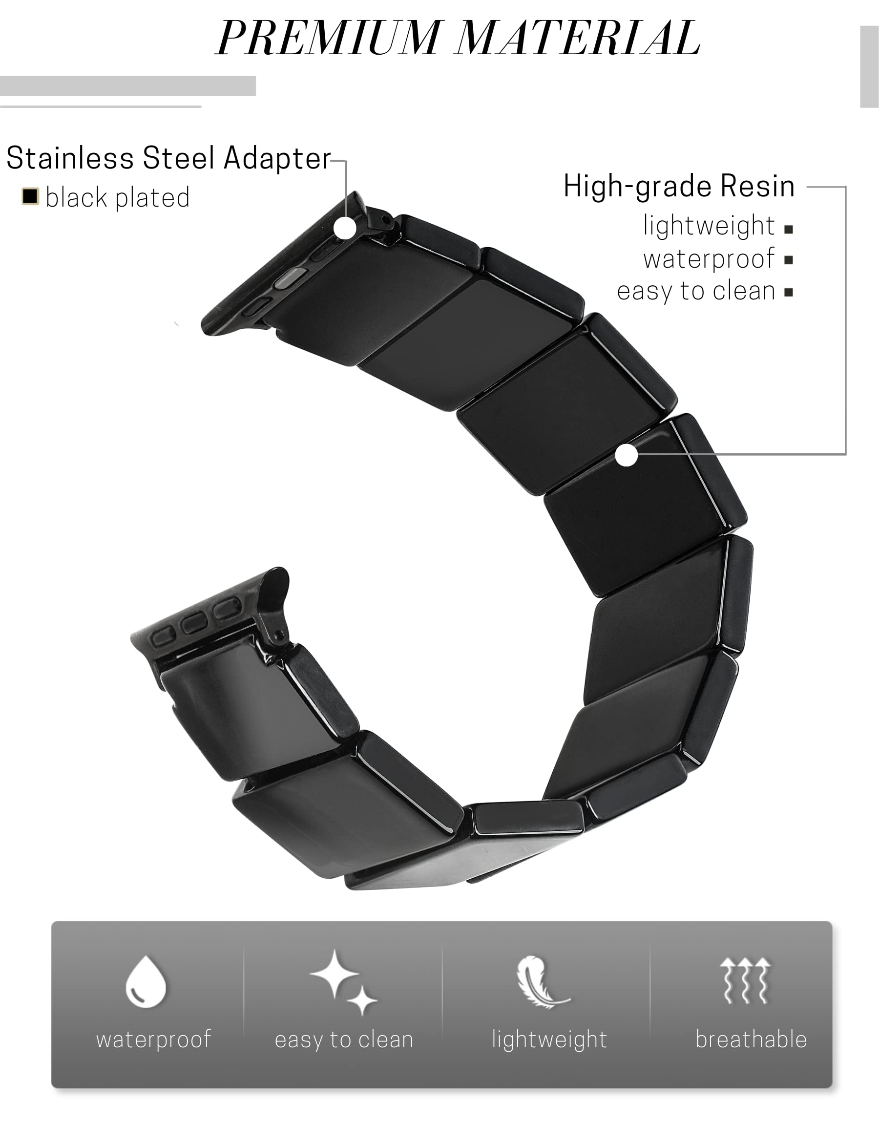 Heesch Compatiable With Apple Watch Band 40,38Mm For Men Black Stretchy Wristband For Apple Watch Series 7 Strap Women Link Brac