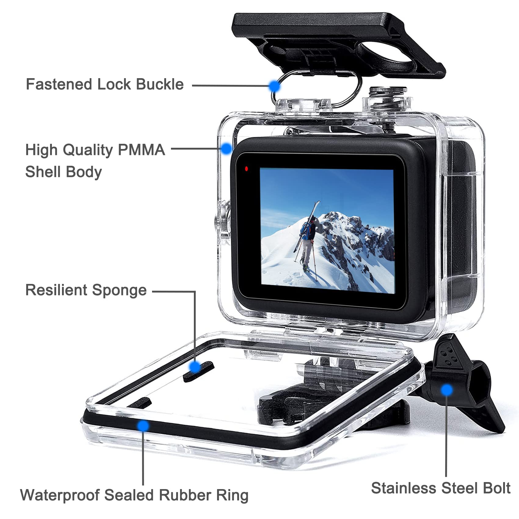 OKFUN Waterproof Housing Case for GoPro Hero 12/11/10/9 Black - Clear Protective Underwater Dive Shell for Action Camera Accessories