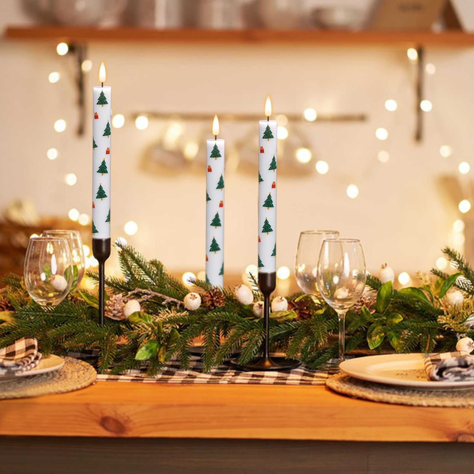 Dromance Christmas Tree Flameless Taper Candles Battery Operated With Remote And Timer, Real Wax 3D Wick Flickering Led Taper Ca