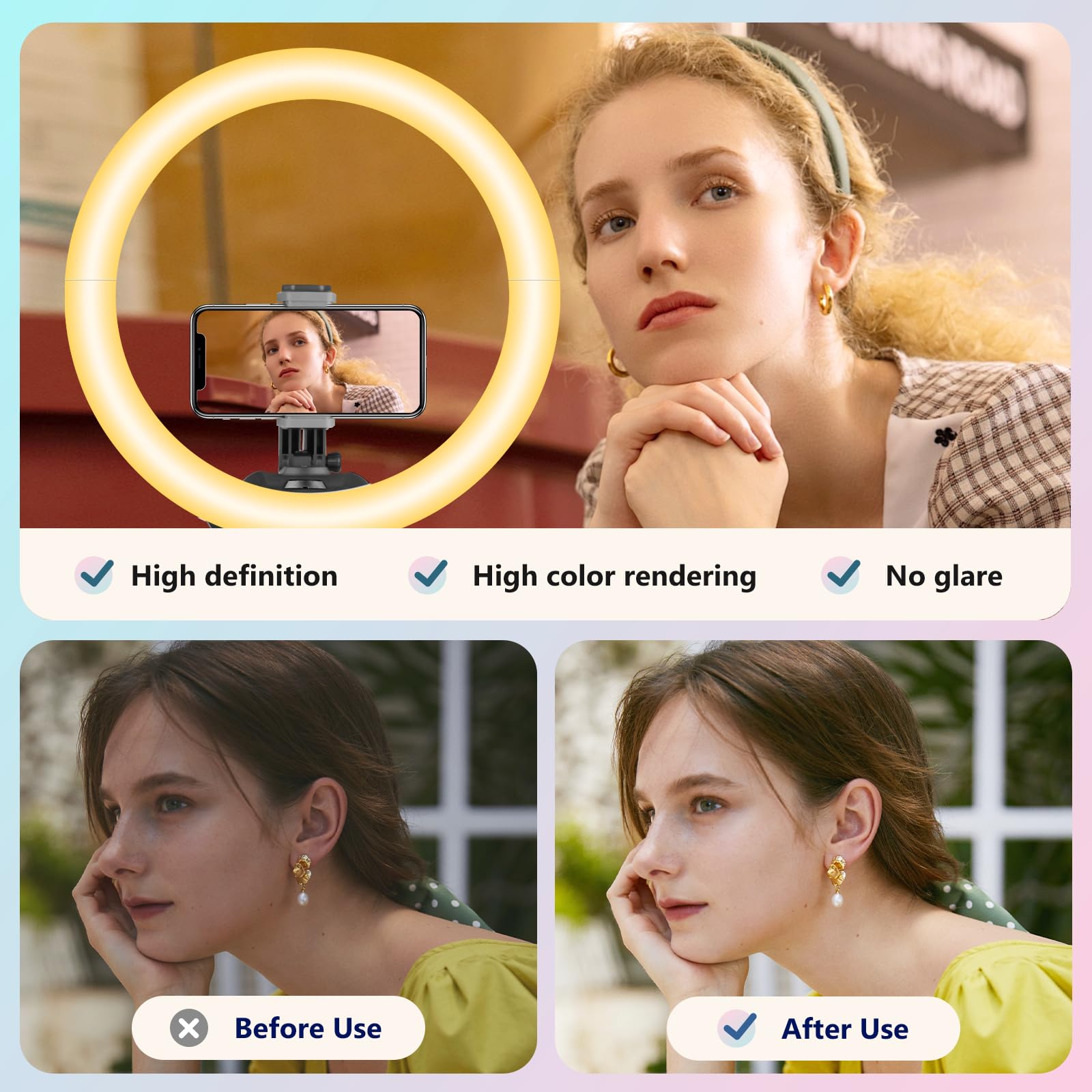 Aureday 14'' Selfie Ring Light With 62'' Tripod Stand And Phone Holder, Dimmable Led Phone Ringlight For Makeup/Video Recording/