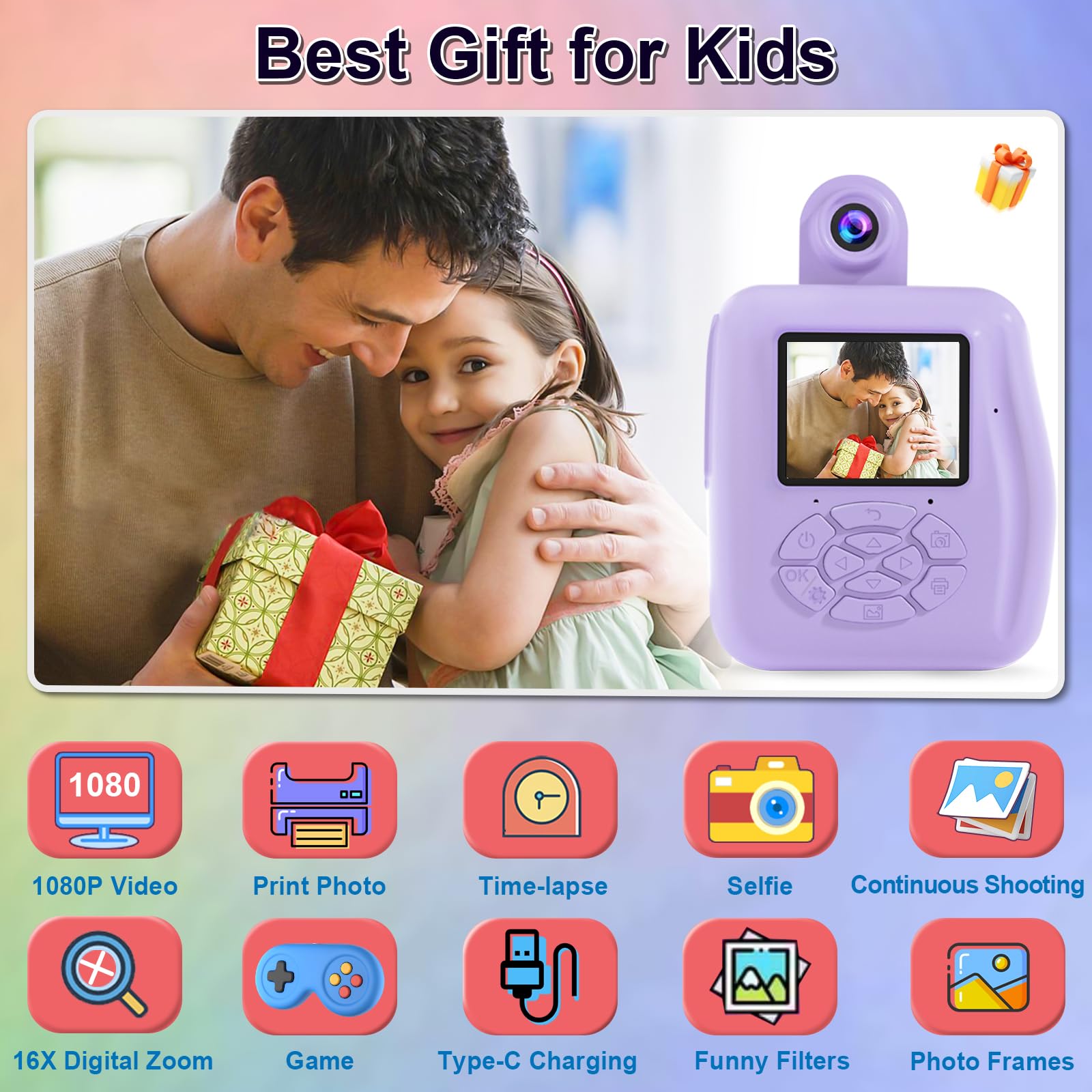 Gktz Kids Camera Instant Print   1080P Hd Instant Print Photo   Christmas Birthday Gifts For Age 4 5 6 7 8 9 10 Girls Boys   Por