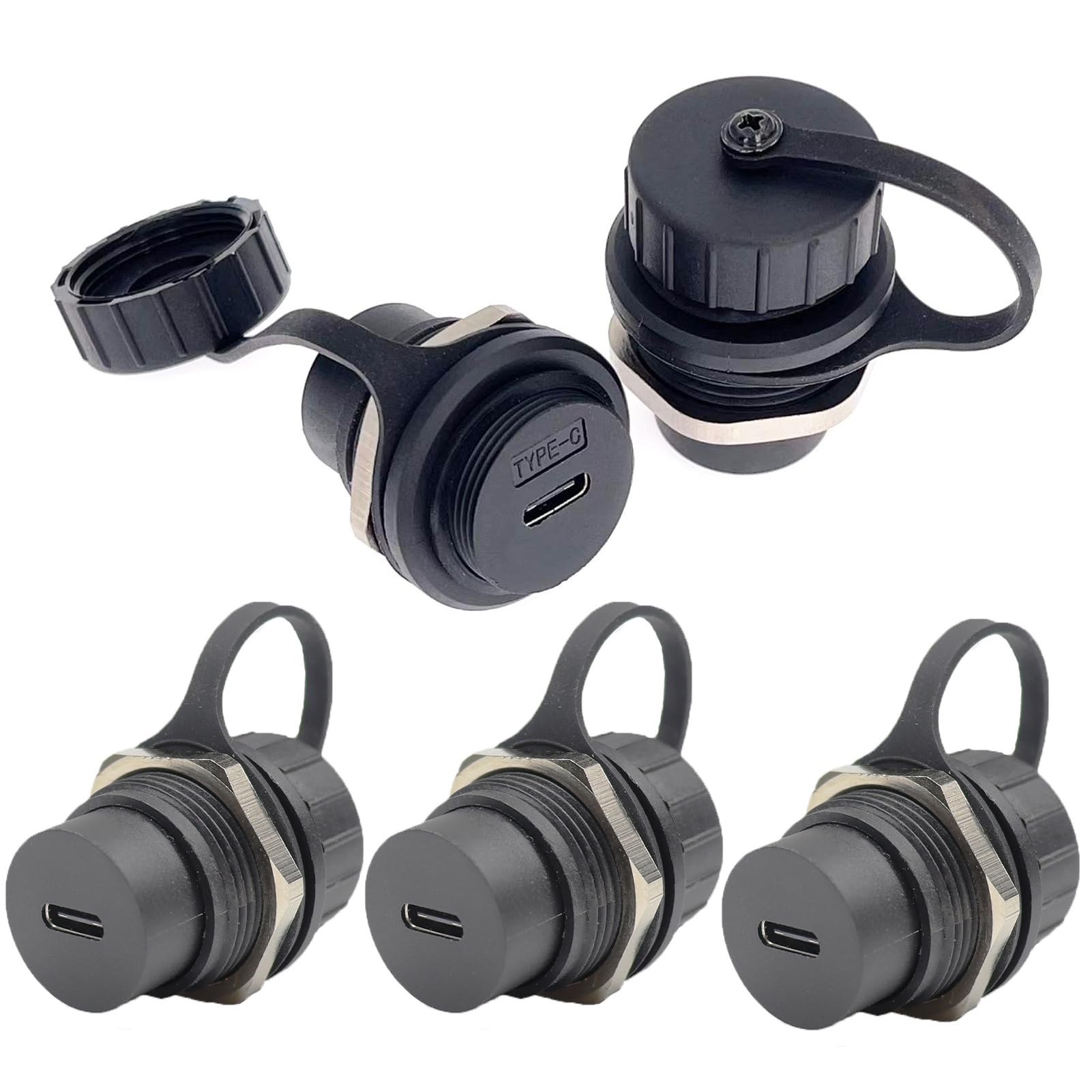 ANMBEST 5PCS USB 3.1 Type C Panel Mounting Waterproof Connector, IP67 24 Pins Female to Female PA6BG33 Housing Double Head Adapt