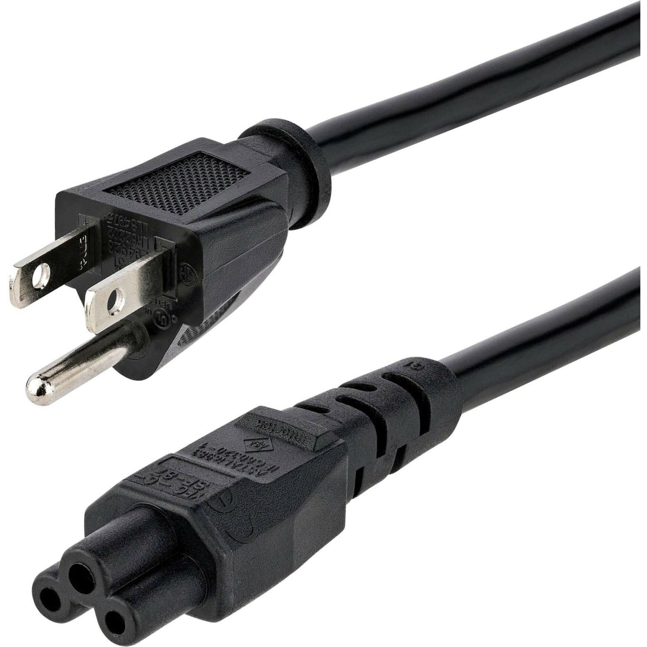 Startech.Com 10 Ft Standard Laptop Power Cord   Nema 5 15P To C5   Power Cable   Nema 5 15 (M) To Iec 60320 C5 10 Ft   Black   P