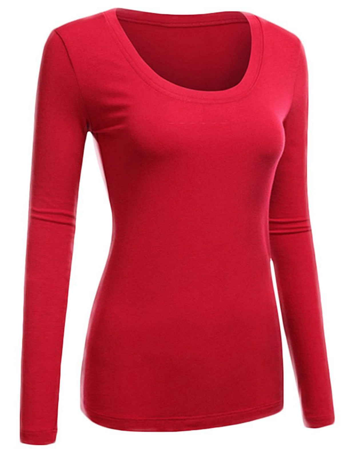 Emmalise Womens Junior And Plus Size Basic Scoop Neck Tshirt Long Sleeve Tee, 2Xl, Fuschia
