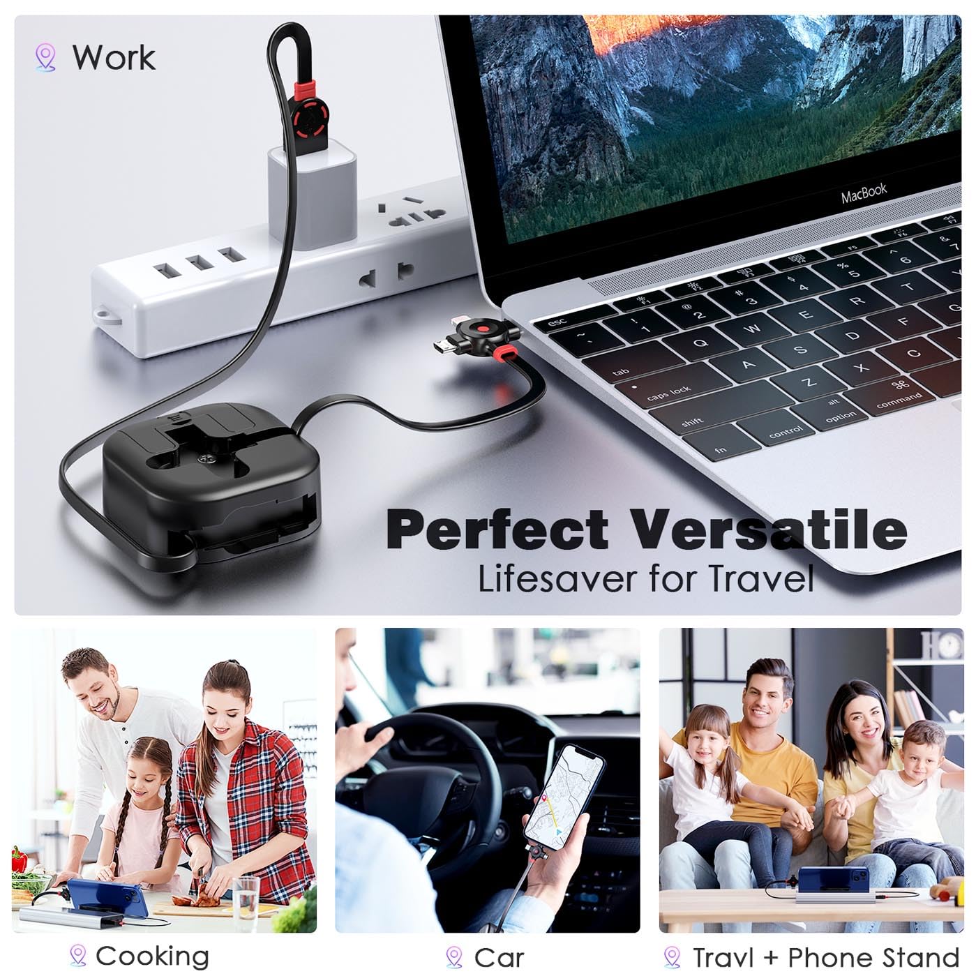 Multi Charging Cable,4.5A 4Ft/2Pack Multi Fast Charger Cable, Retractable Usb Cable, 3 In 1 Multi Charge Sync Cable With Lightni