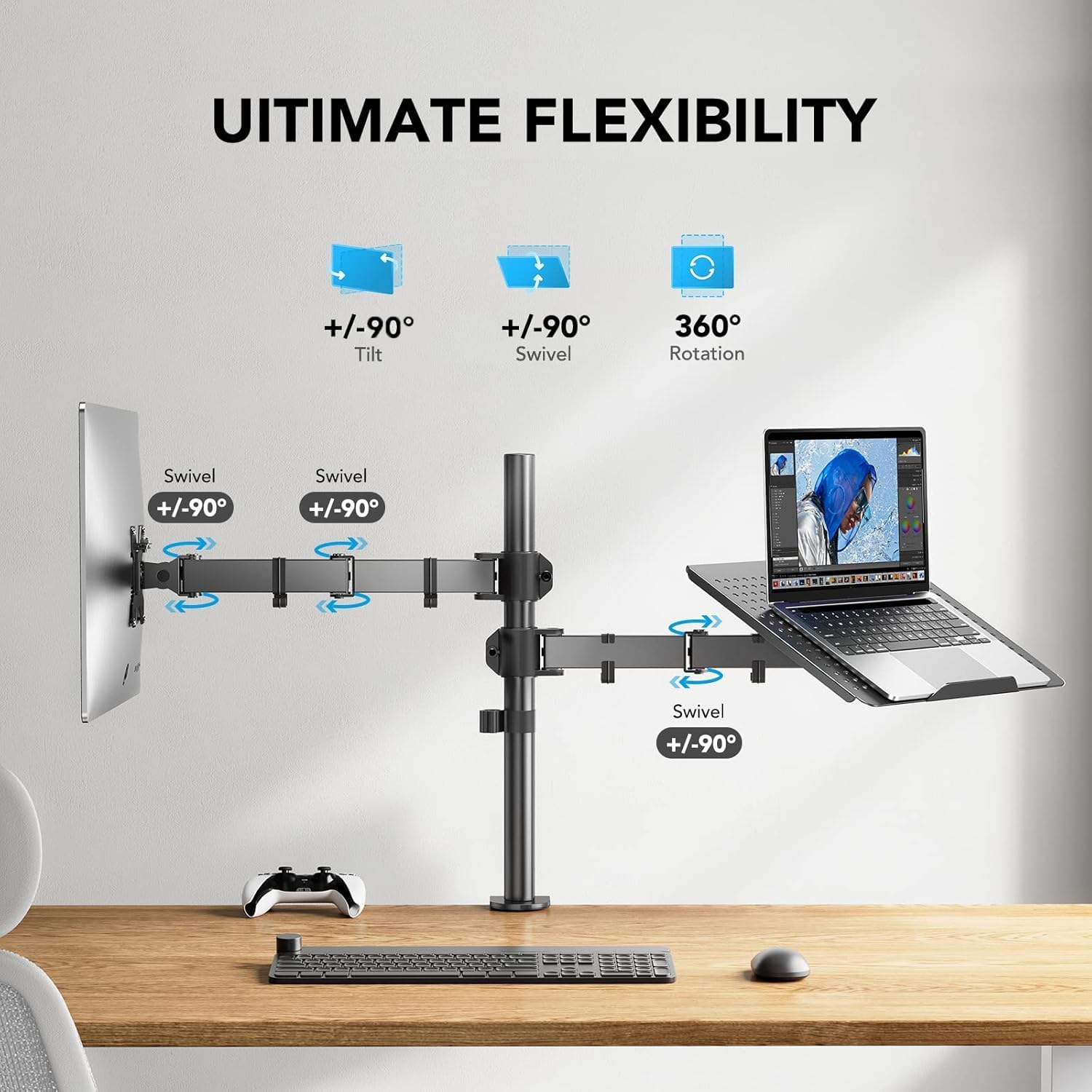 Huanuo Laptop Monitor Mount, Single Monitor Desk Mount Holds 13 32 Inch Computer Screen, Laptop Notebook Desk Mount Stand Fits Up To 17 Inch, Fully Adjustable Weight Up To 22 Lbs