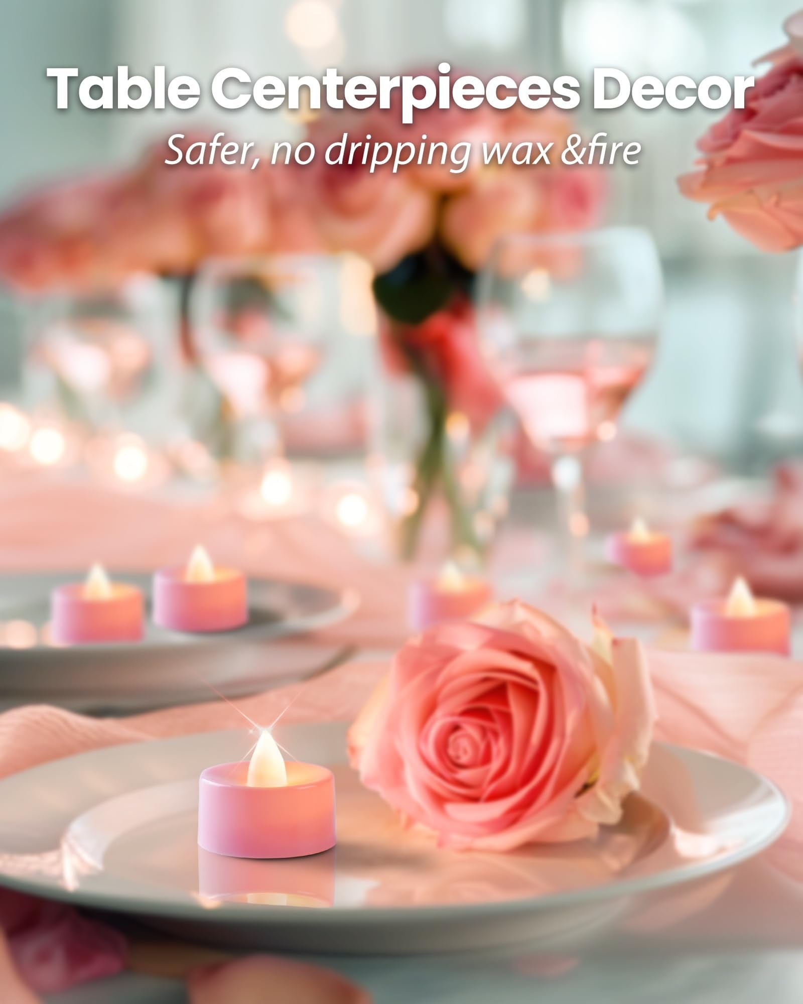 Amagic Pink Led Tea Lights Candles, 24 Pack Battery Operated Flameless Tea Lights, Long Lasting Colored Tealights Candles For Th