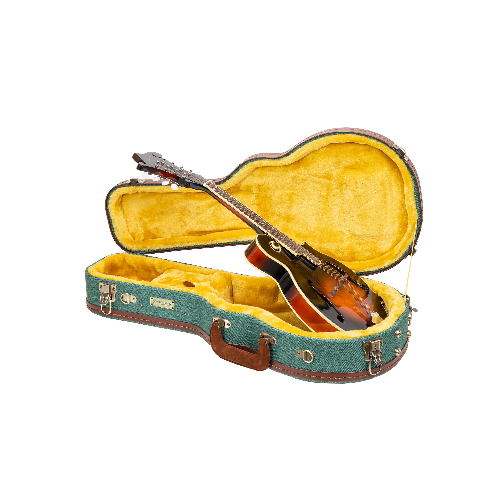 Crossrock Master Series F-Style Mandolin Case | Malachite Blue Tweed Exterior, Re-Engineered Wooden Shell, Leather Handle, Backp