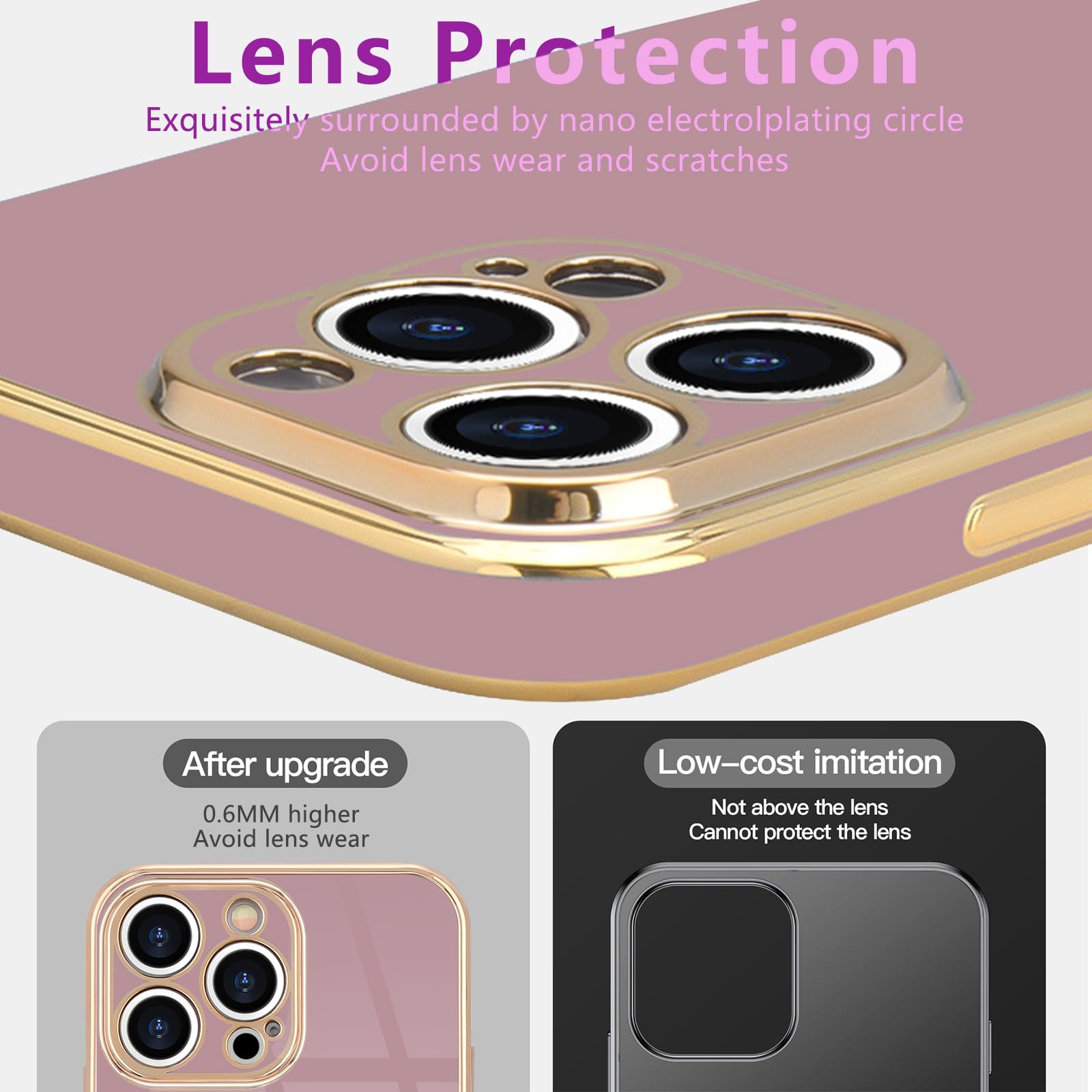 Lafunda For Iphone 14 Pro Max Case, Cute Slim Soft Silicone For Women Girls Luxury Pretty Plating Bumper Cover Lens Camera Prote