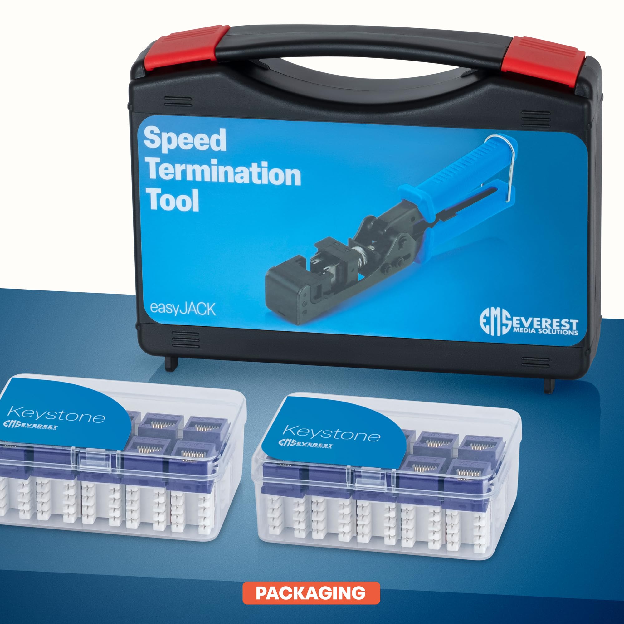 Everest Media Solutions Easyjack   90 Angled Speed Termination Tool   With 20 Pack Of 90 Angled Cat6/5E Keystone Jacks In Purple