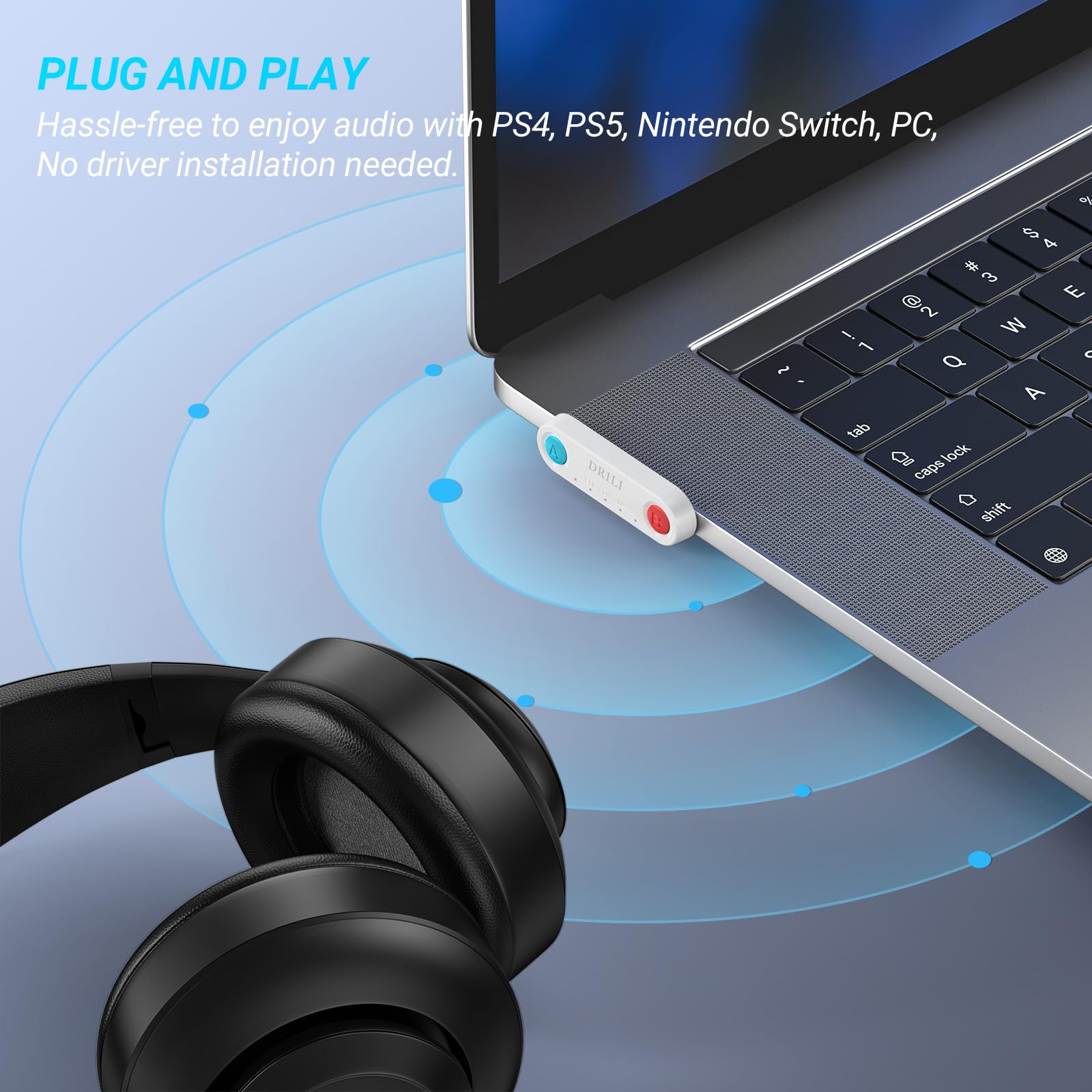 Ps5 Bluetooth Audio Adapter, Drili Low Latency Bluetooth Audio Transmitter, Usb C Headphone Adapter With Aptx Low Latency Suppor