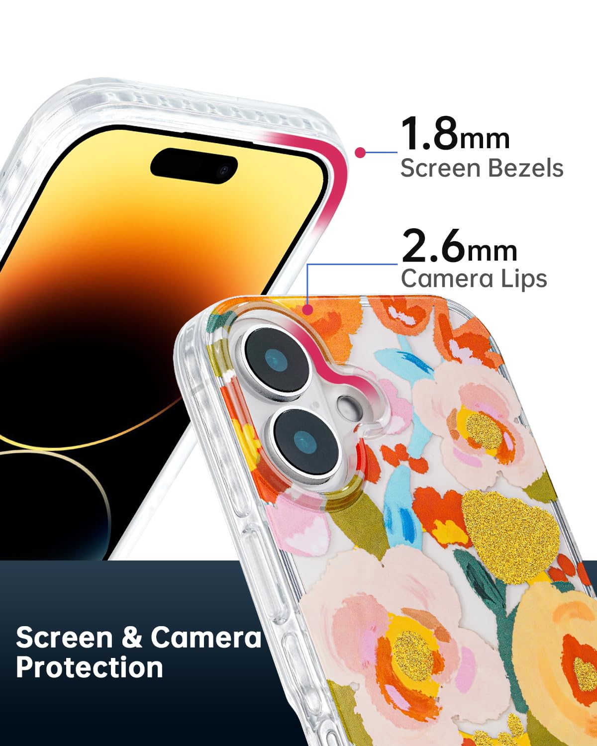 Scorpify For Iphone 16 Case [Compatible With Magsafe] With Heronsbill Floral Design, Cute Clear Flower Magnetic Phone Cover For