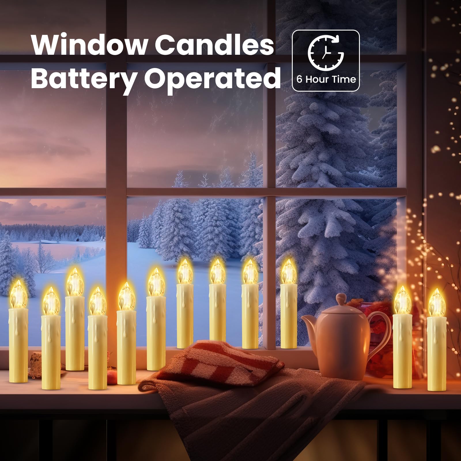 Josu Flameless Candles Christmas Decor, 12Pcs Led Flickering Lights Battery Operated With Remote Timer/Clips, Warm White Window