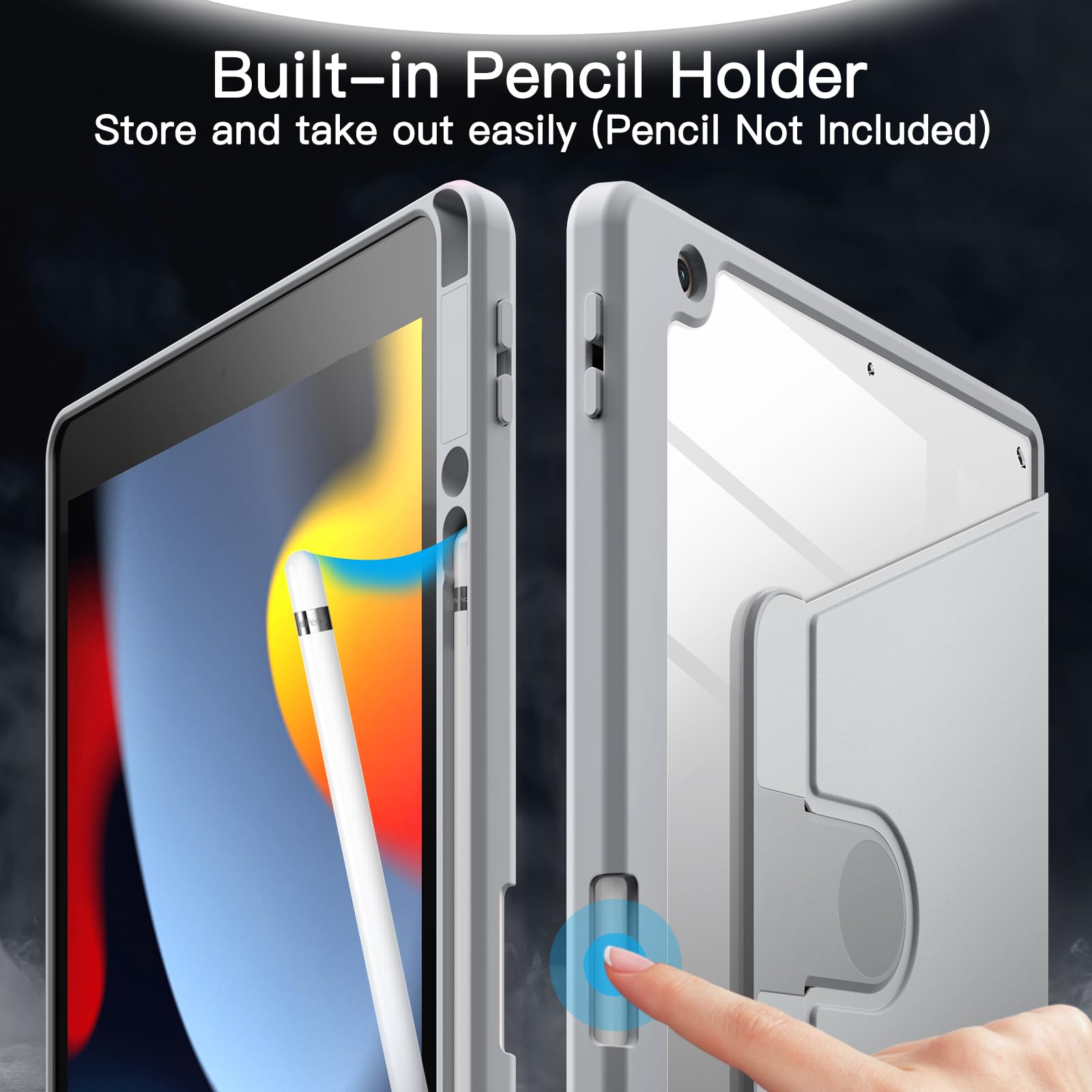 Jetech Rotating Case For Ipad 9/8/7 (10.2-Inch, 2021/2020/2019 Model, 9Th/8Th/7Th Generation) With Pencil Holder, 360 Degree Rot