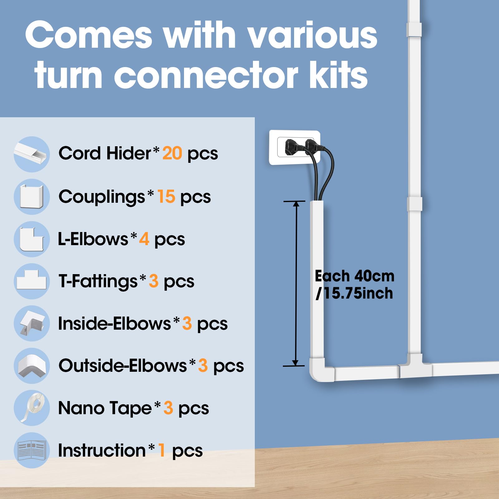 315In Cord Hider Kit, Paintable Cable Raceway, Cord Covers For Wires On Wall, Cord Hider For Wall Mount Tv, Tv Cable Hider Wall