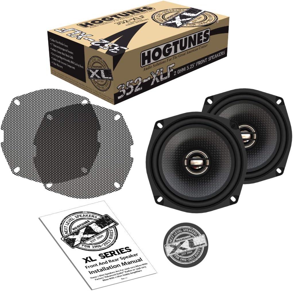 Hogtunes 352 Xlf High Performance Xl Series 5.25' Front Speakers With Grills (2 Pack), Fits 1998 2013 Harley Davidson Motorcycles