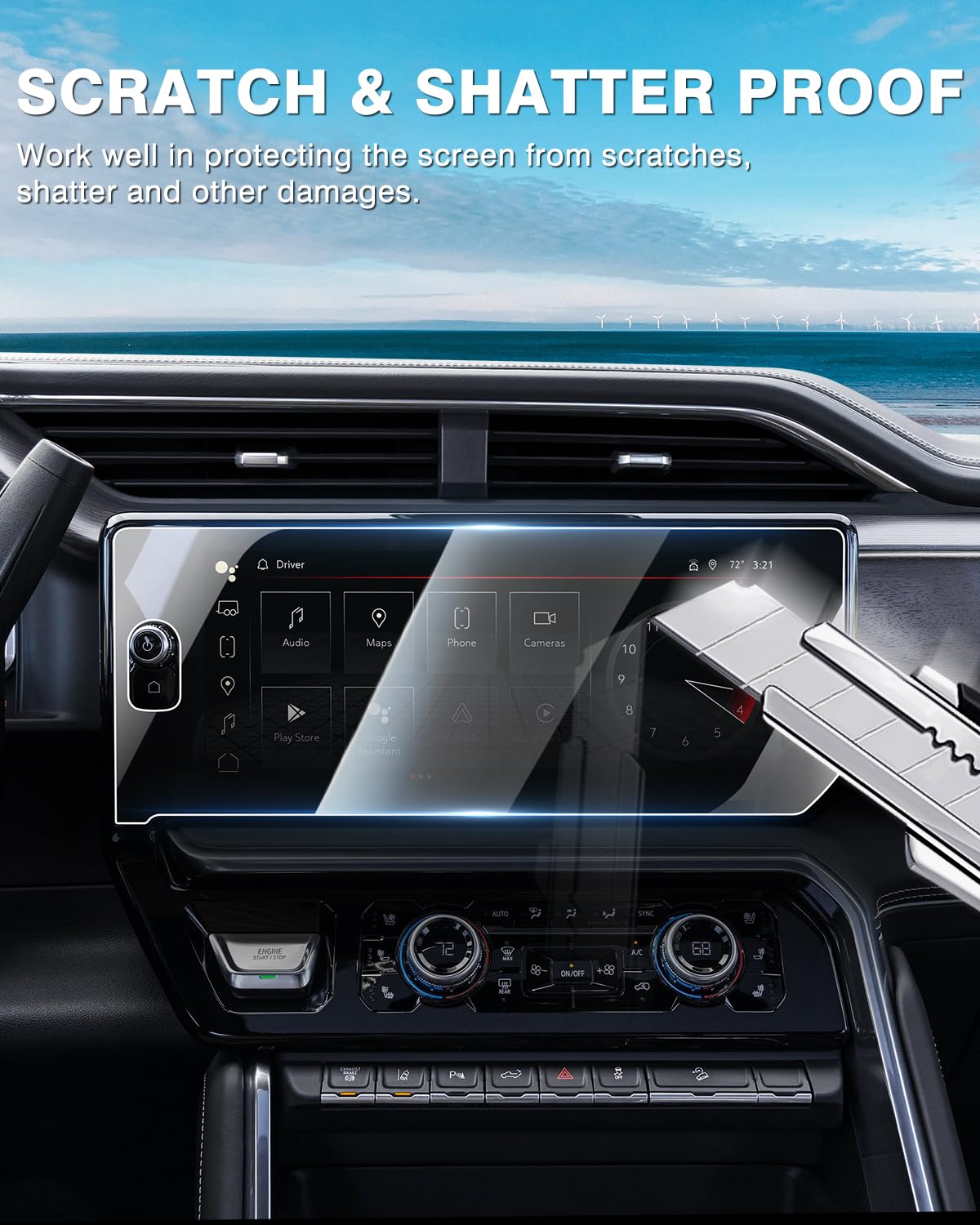 Karltys 2Pcs 2025 Sierra Screen Protector For 2022 2025 Gmc Sierra 1500, 2024 2025 Sierra 2500Hd 3500Hd 13.4 Inch Touchscreen Cover, Ultra Clear Anti Glare Tempered Glass (With One Button)