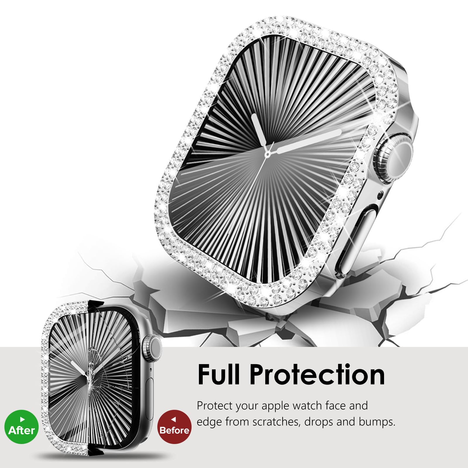 Kades Compatible For Apple Watch Series 10 Bling Protective Case With No Black Edged Built In Screen Protector For Apple Watch 4