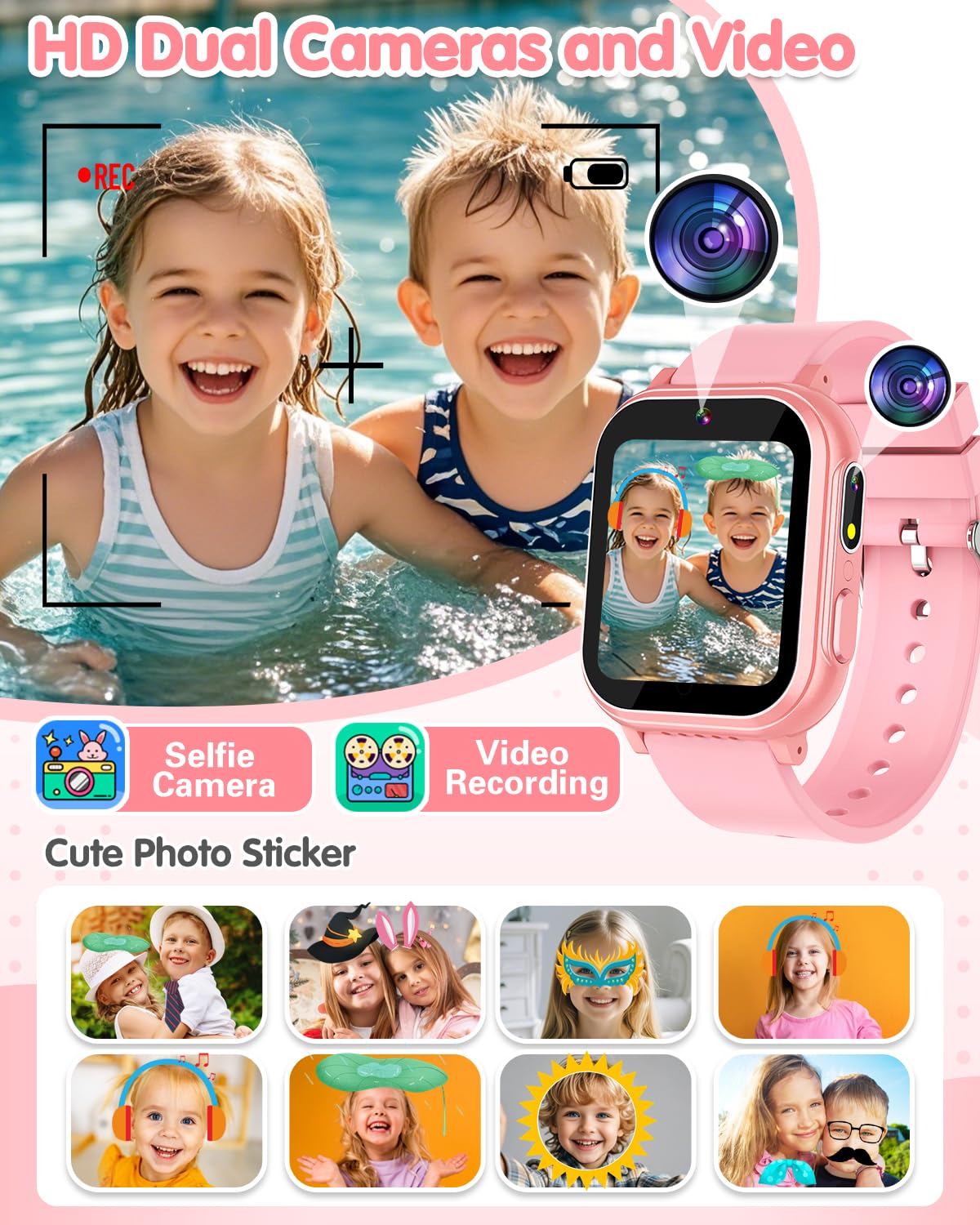 Kids Waterproof Smart Watch Girls Toys Age 6 8, Kids Watch With 32 Games Dual Camera Hd Touchscreen Mp3 Habit Tracking Alarm Ped