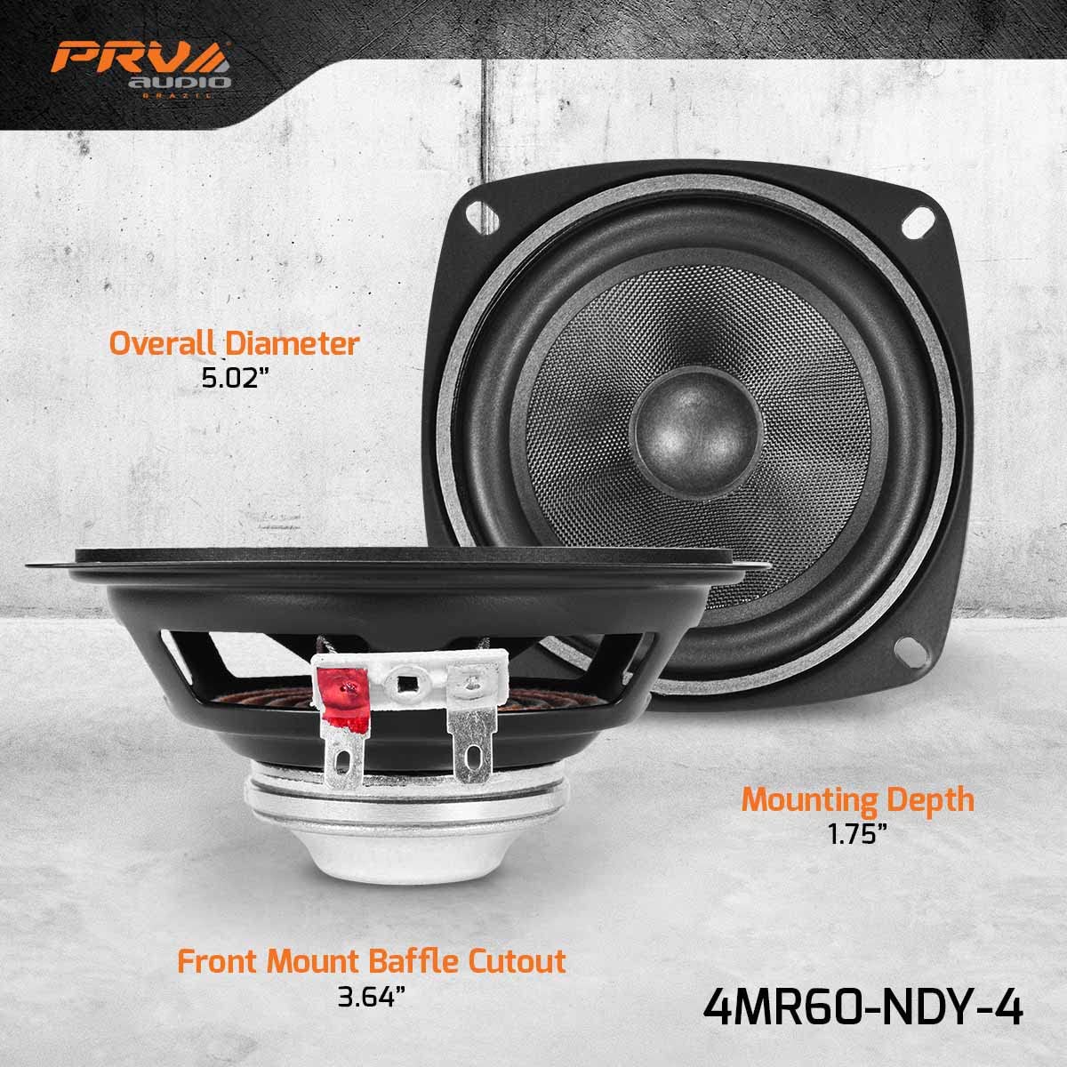 PRV AUDIO 4" Full-Range Neodymium Speaker 4MR60-NDY-4 - 60W, 4 Ohm, Stamped Steel, Compact, High Fidelity Sound